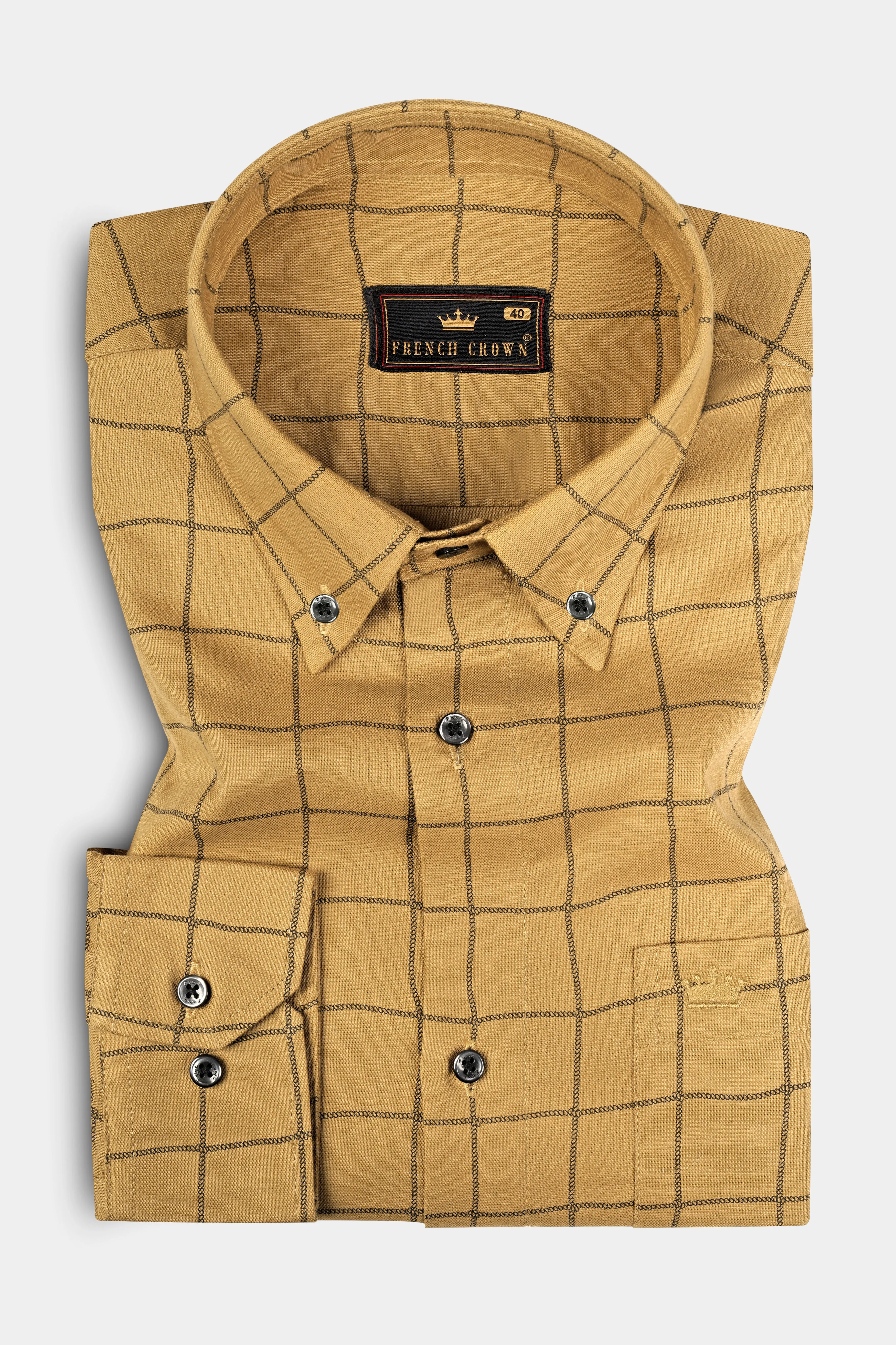 Muesli Brown Windowpane Royal Oxford Shirt sold by French Crown product image thumbnail 3
