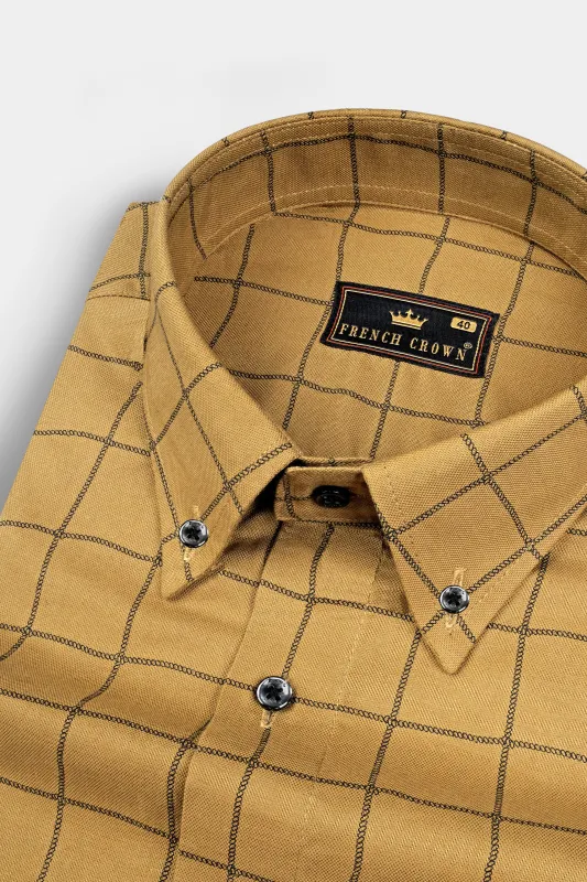 Muesli Brown Windowpane Royal Oxford Shirt sold by French Crown