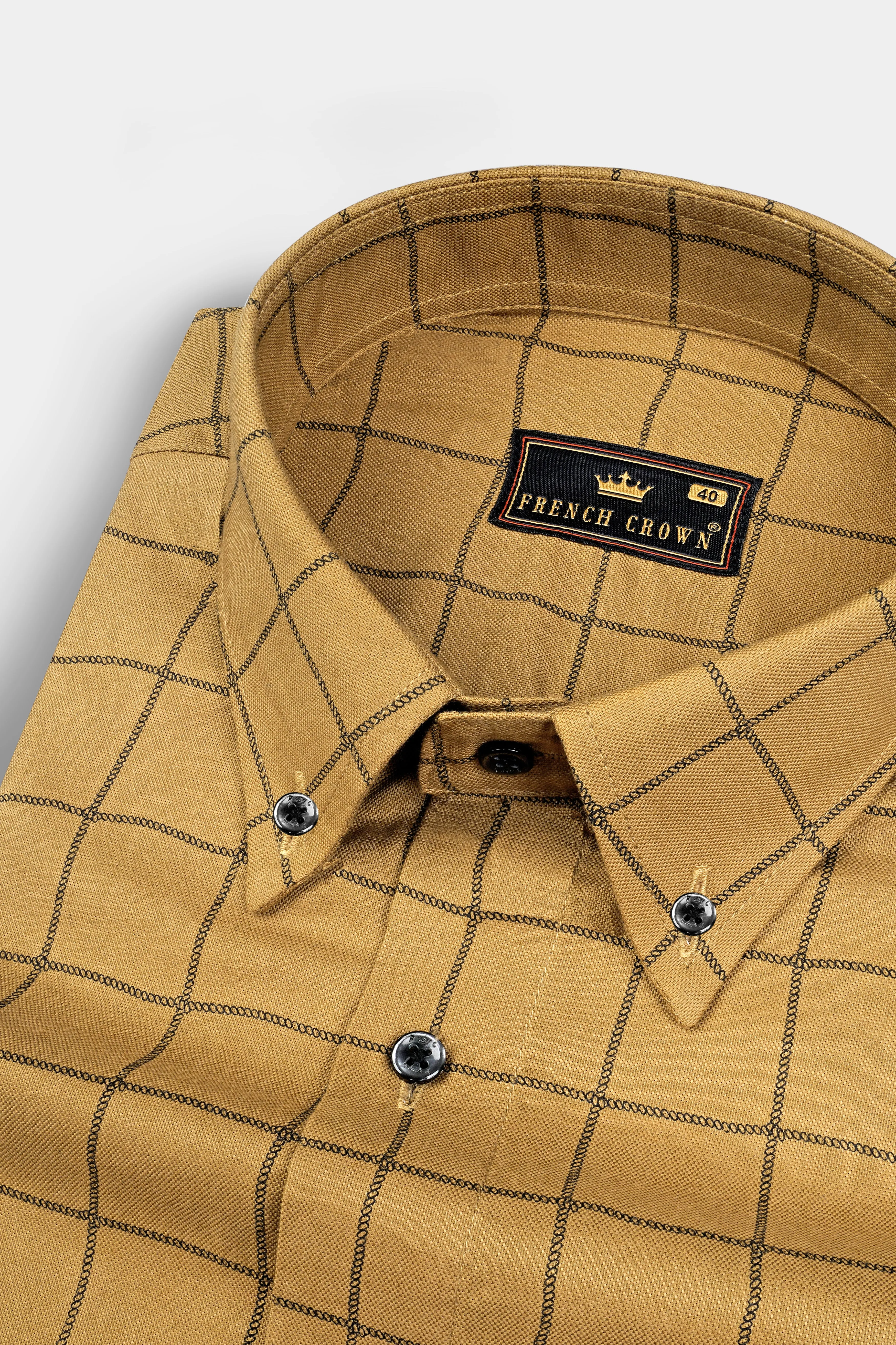 Muesli Brown Windowpane Royal Oxford Shirt sold by French Crown