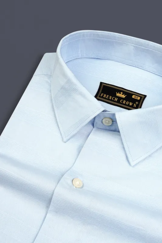 Nebula Blue Striped Dobby Textured Premium Giza Cotton Shirt sold by French Crown