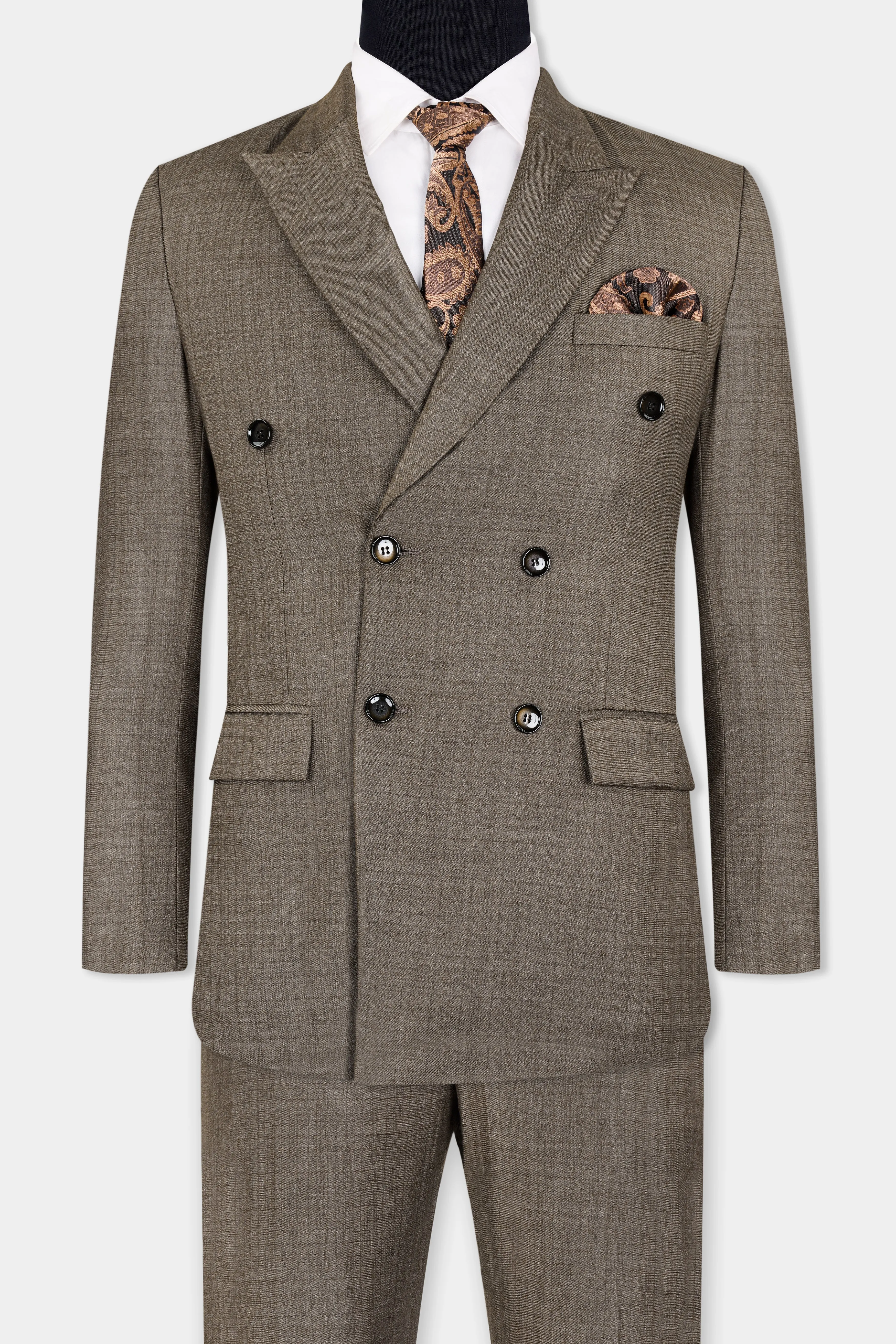 Hemp Brown Checkered Wool Rich Double Breasted Suit sold by French Crown product image thumbnail 5