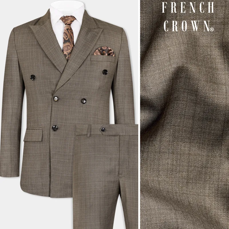 Hemp Brown Checkered Wool Rich Double Breasted Suit made by French Crown