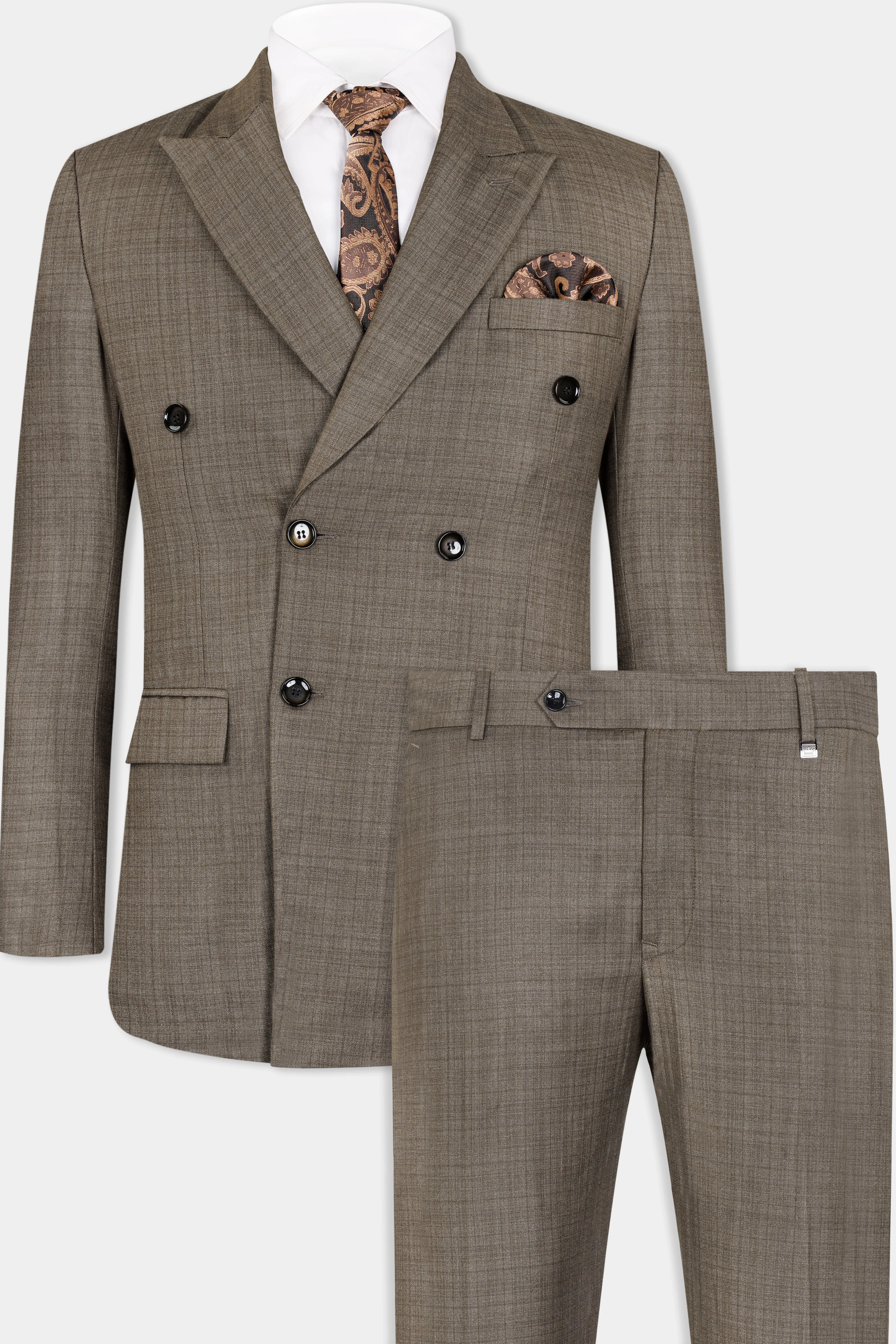 Hemp Brown Checkered Wool Rich Double Breasted Suit sold by French Crown product image thumbnail 2