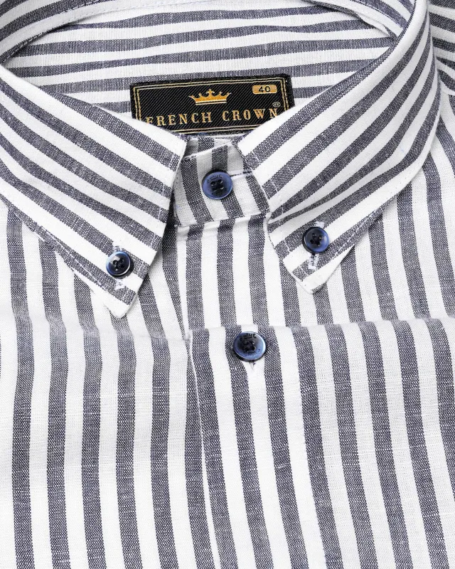 Bright White and Comet Gray Striped Luxurious Linen Shirt sold by French Crown