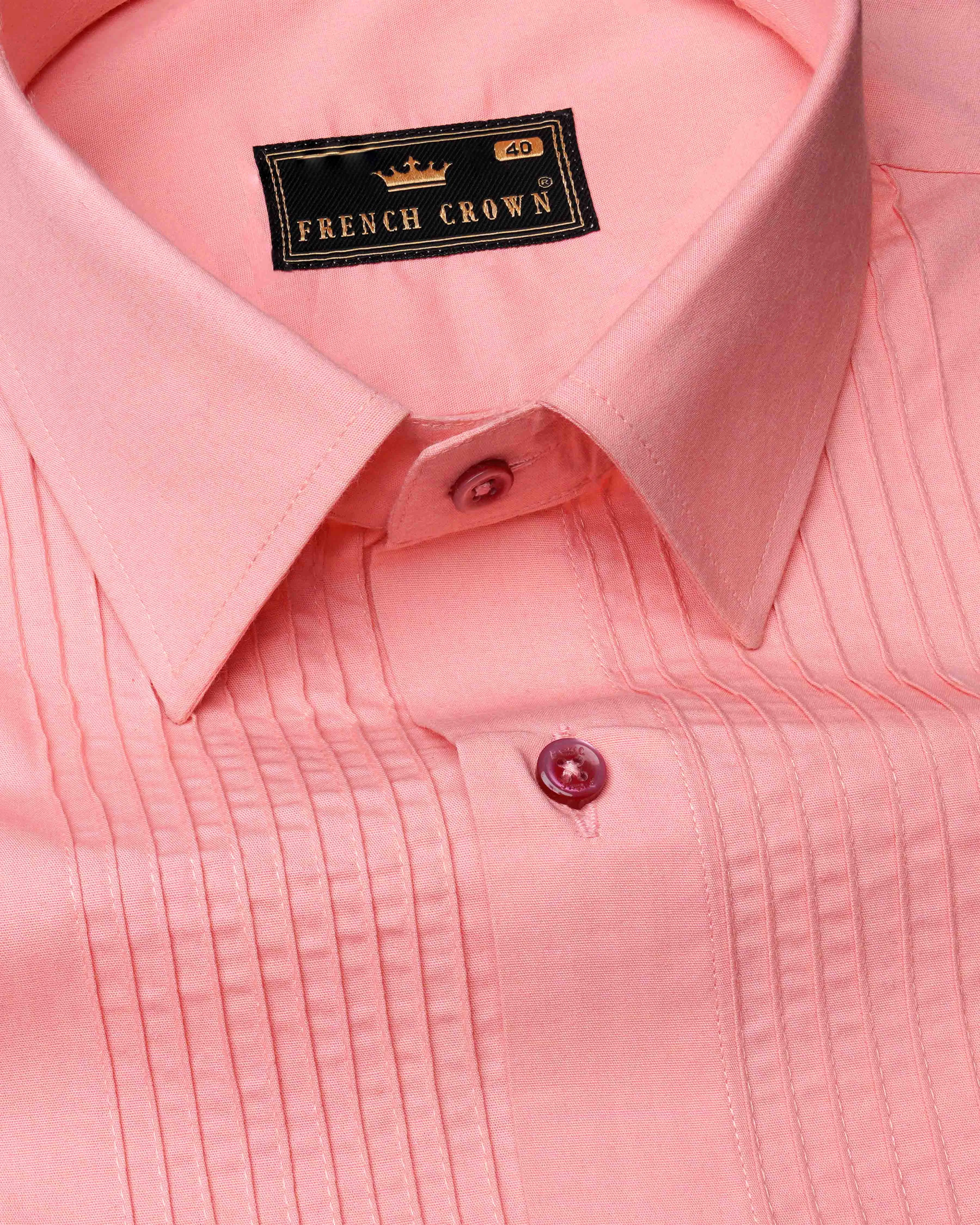 Sundown Pink Pin Tucks Premium Cotton Tuxedo Shirt sold by French Crown product image thumbnail 4
