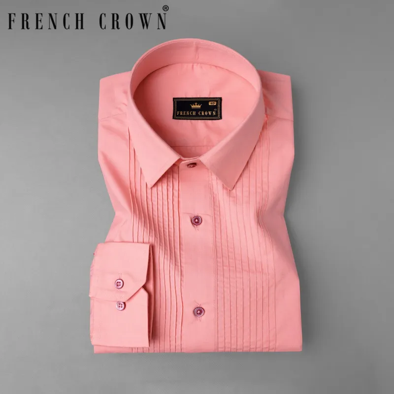 Sundown Pink Pin Tucks Premium Cotton Tuxedo Shirt sold by French Crown
