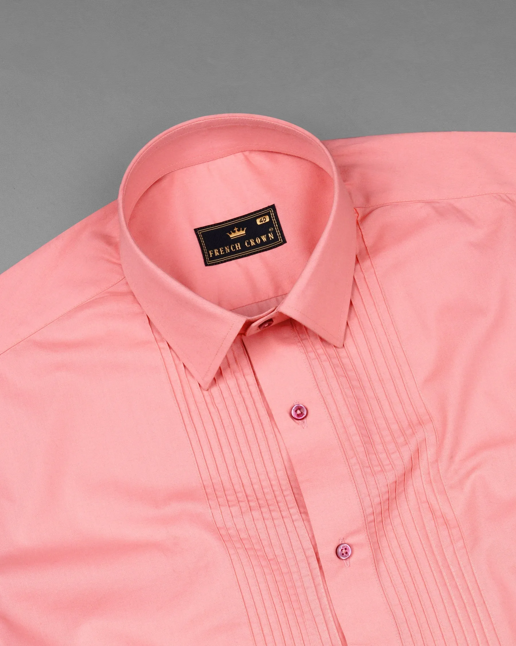 Sundown Pink Pin Tucks Premium Cotton Tuxedo Shirt sold by French Crown product image thumbnail 5