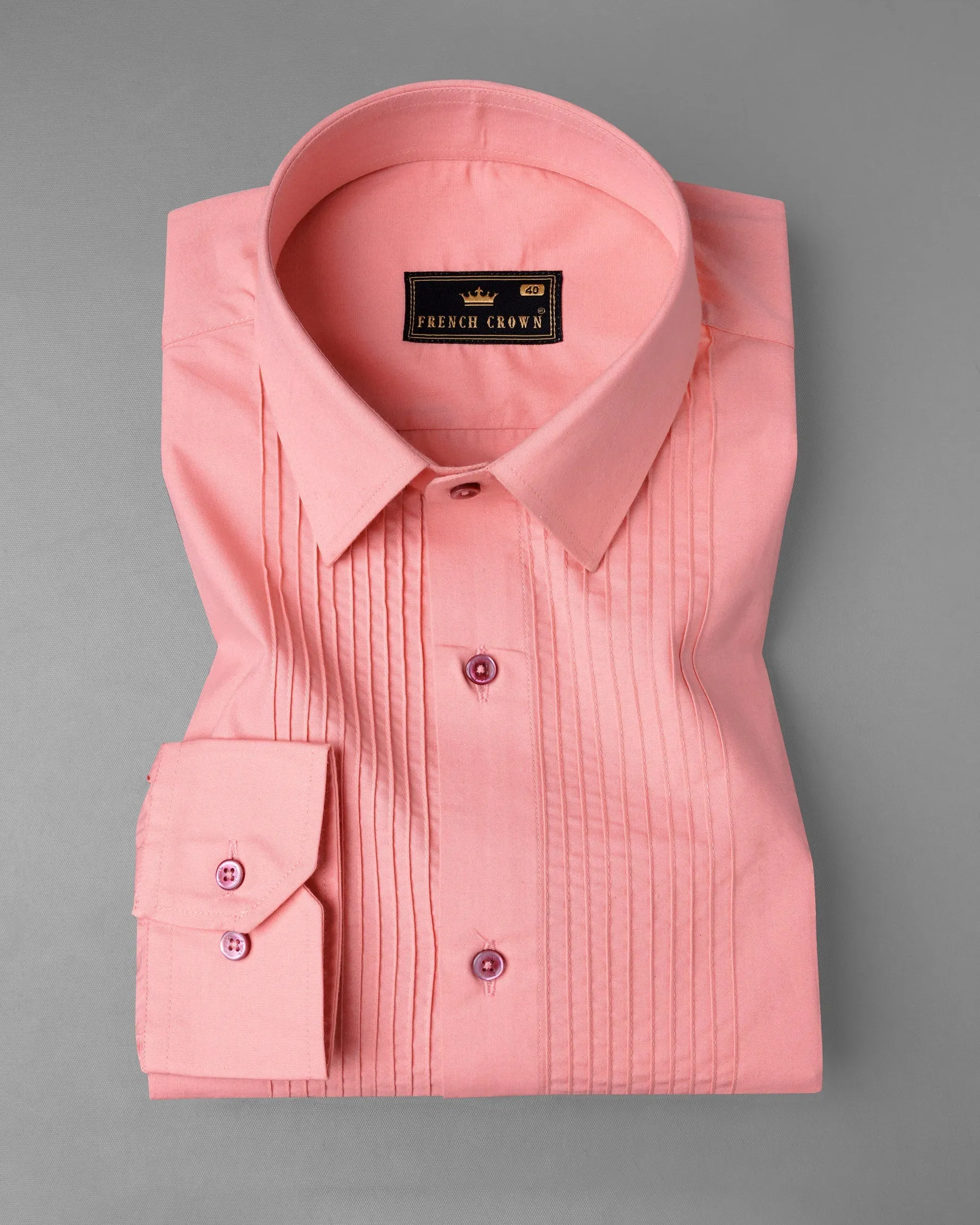 Sundown Pink Pin Tucks Premium Cotton Tuxedo Shirt sold by French Crown product image thumbnail 2