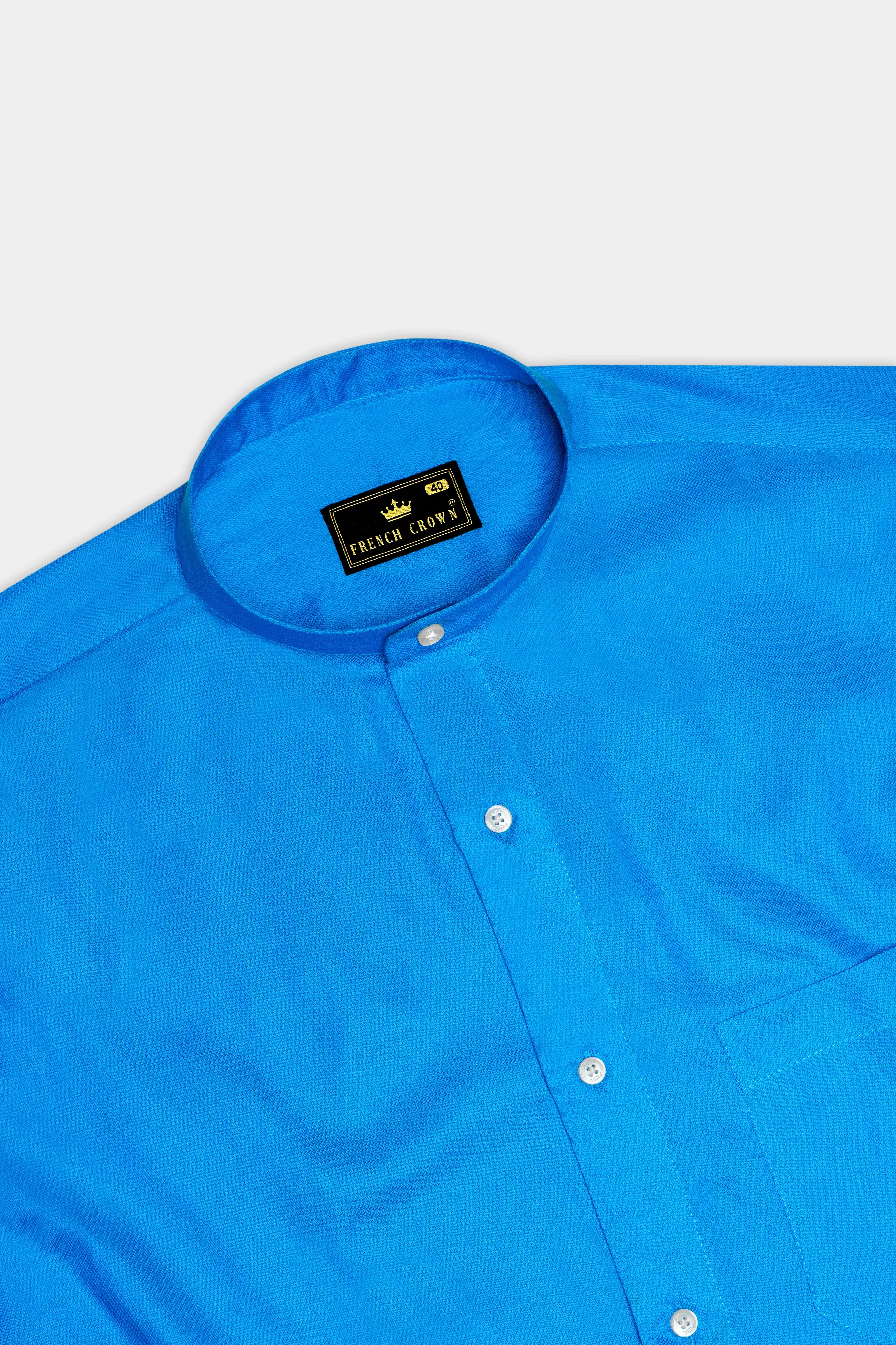 Cerulean Blue Dobby Textured Premium Giza Cotton Shirt sold by French Crown product image thumbnail 5