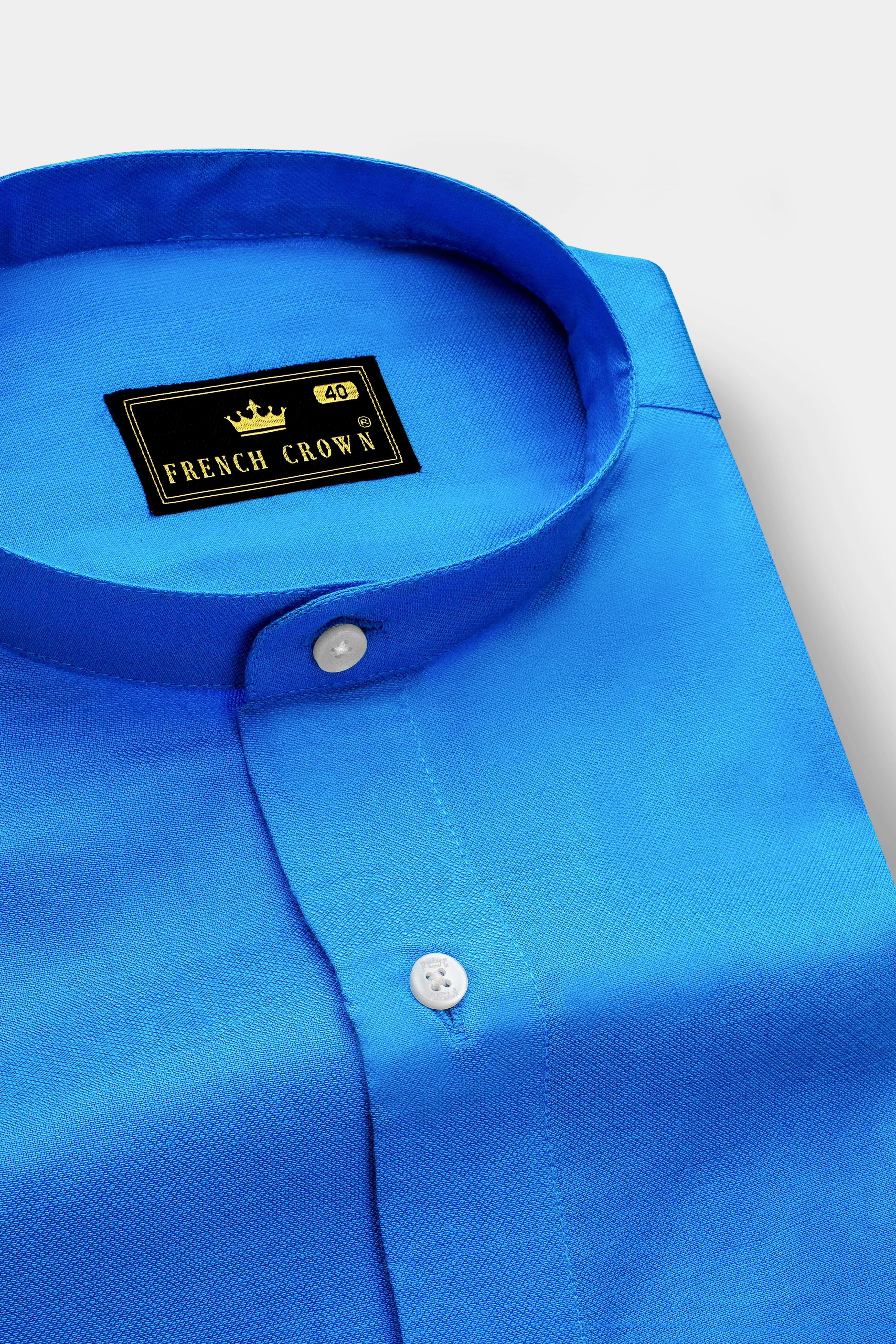 Cerulean Blue Dobby Textured Premium Giza Cotton Shirt sold by French Crown product image thumbnail 2