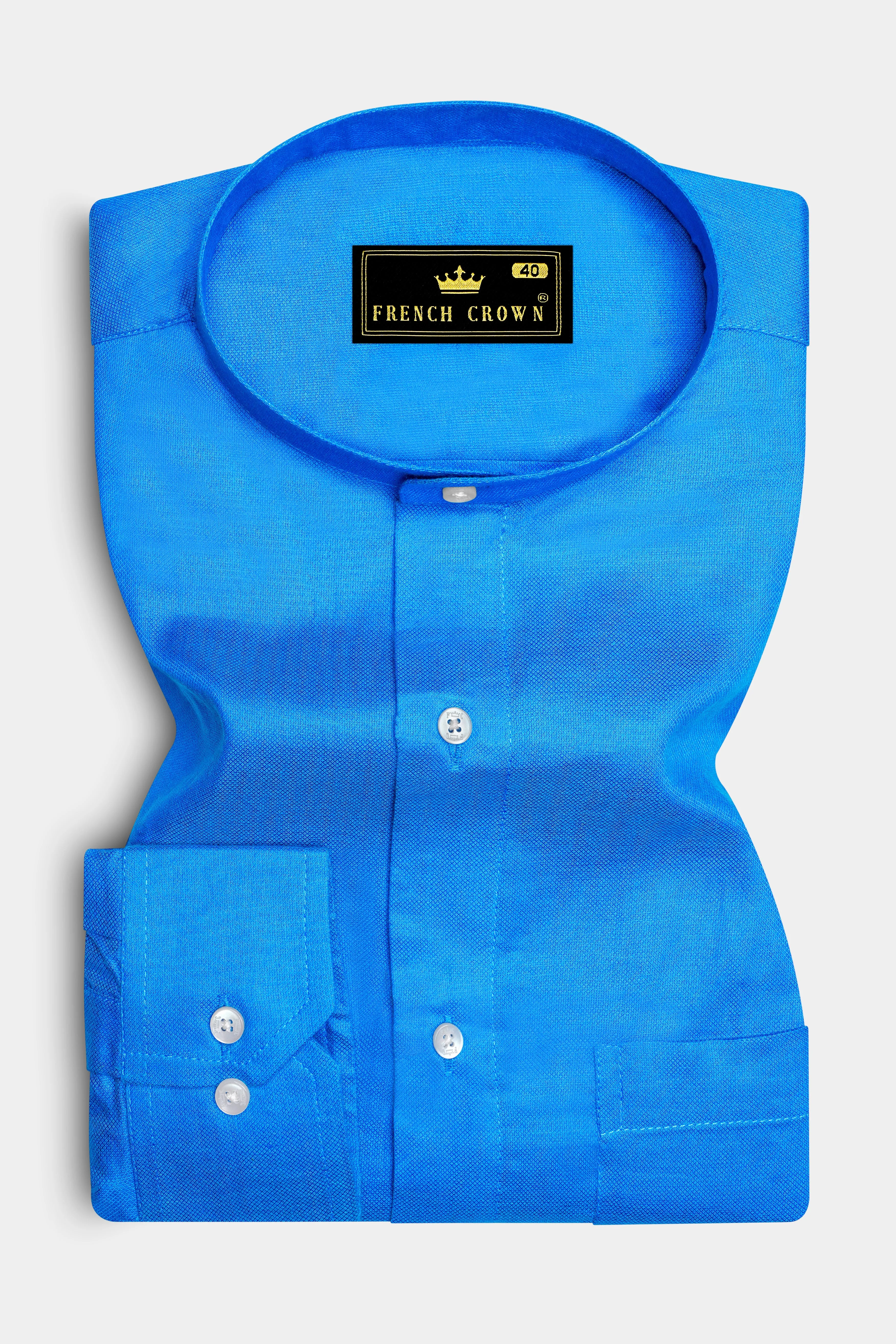 Cerulean Blue Dobby Textured Premium Giza Cotton Shirt sold by French Crown product image thumbnail 4