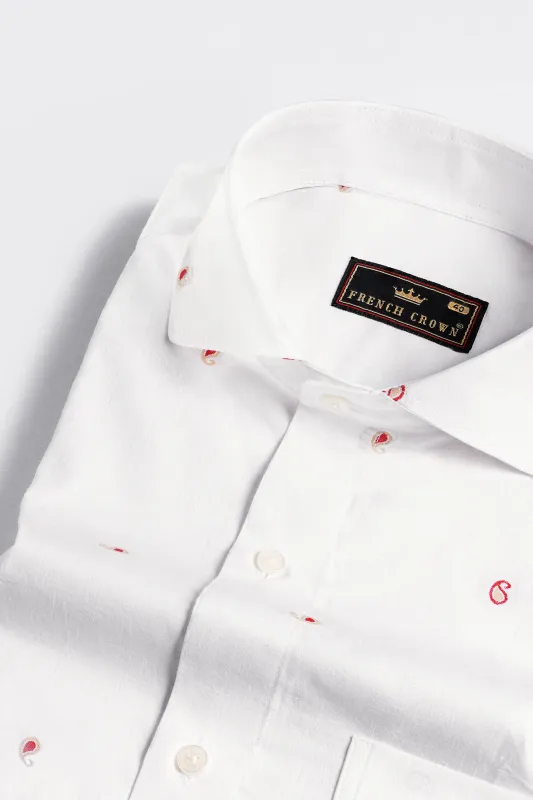 Bright White Paisley Jacquard Textured Premium Giza Cotton Shirt sold by French Crown