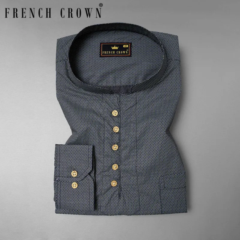 Jade Black hexagon Printed Premium Cotton Kurta Shirt sold by French Crown