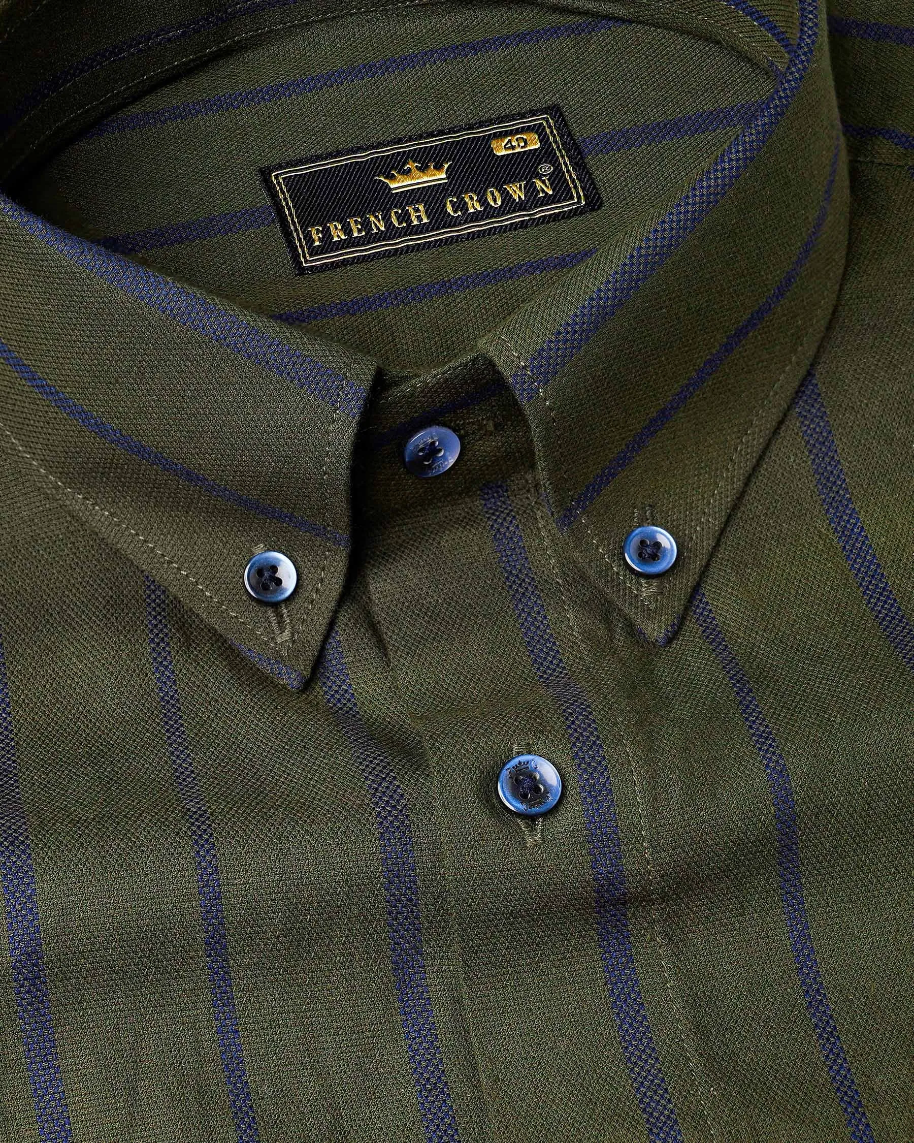 Taupe Green With Valhalla Blue Striped Dobby Textured Premium Giza Cotton Shirt sold by French Crown