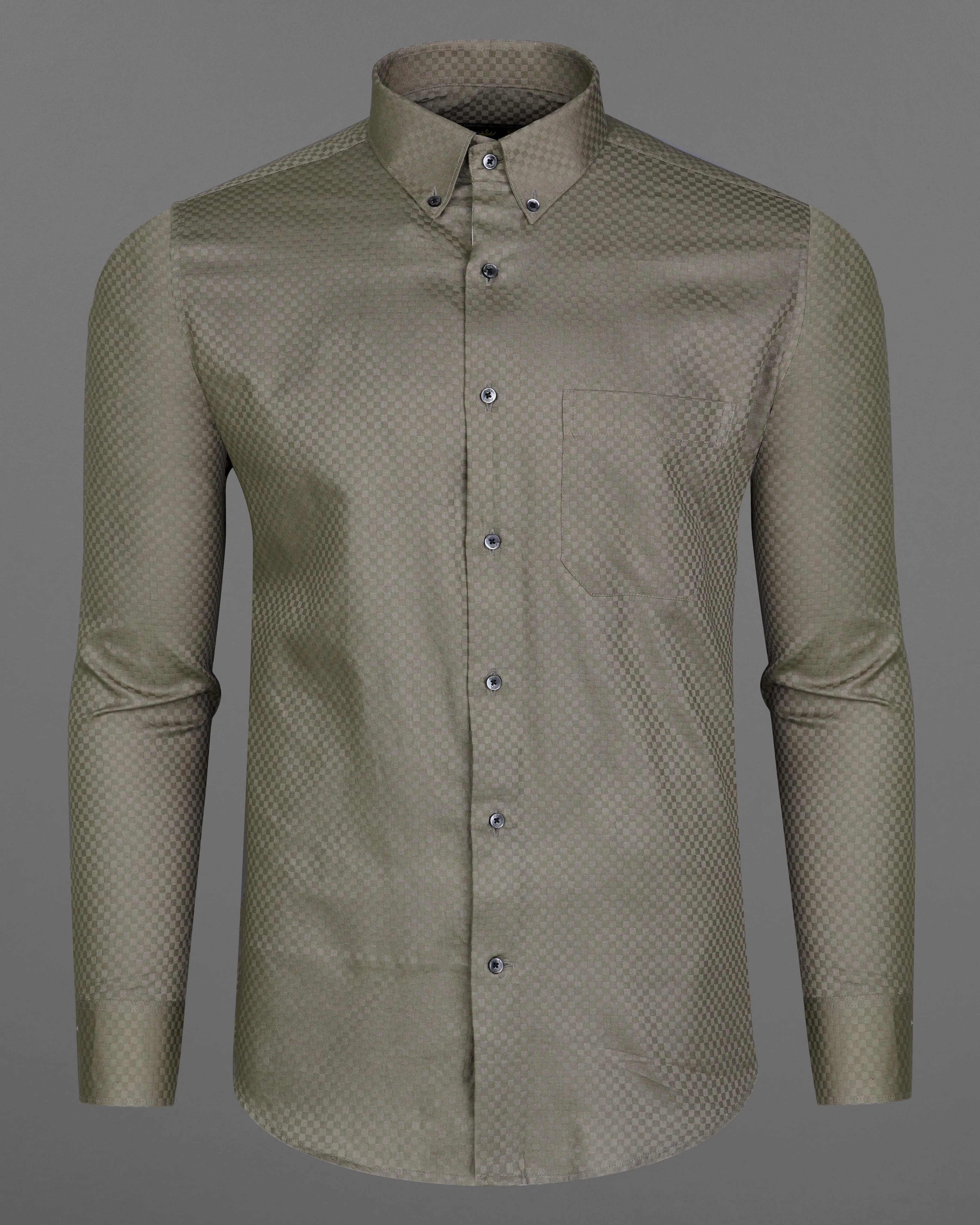 Concord Green Checked Dobby Textured Premium Giza Cotton Shirt sold by French Crown product image thumbnail 5