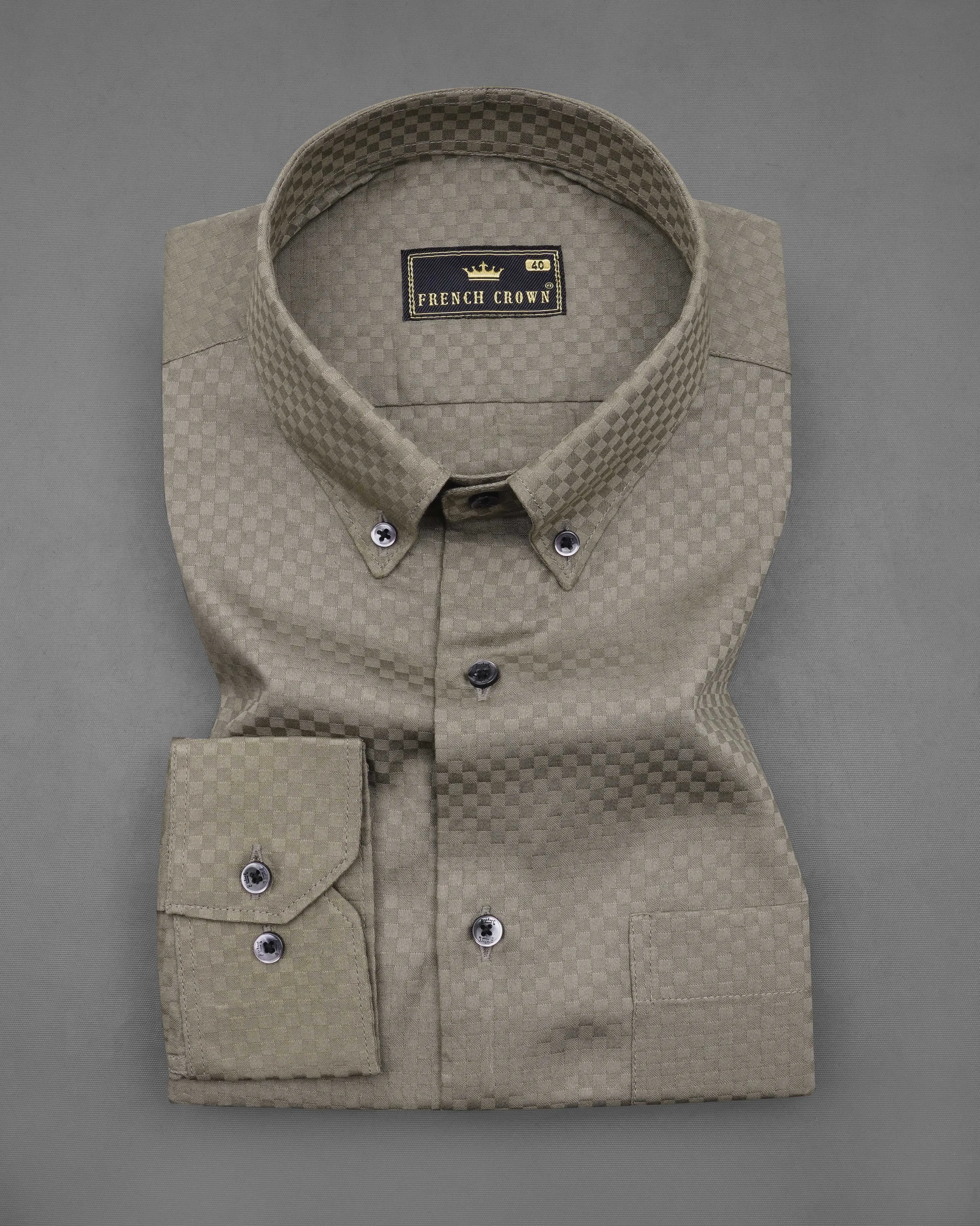 Concord Green Checked Dobby Textured Premium Giza Cotton Shirt sold by French Crown product image thumbnail 3