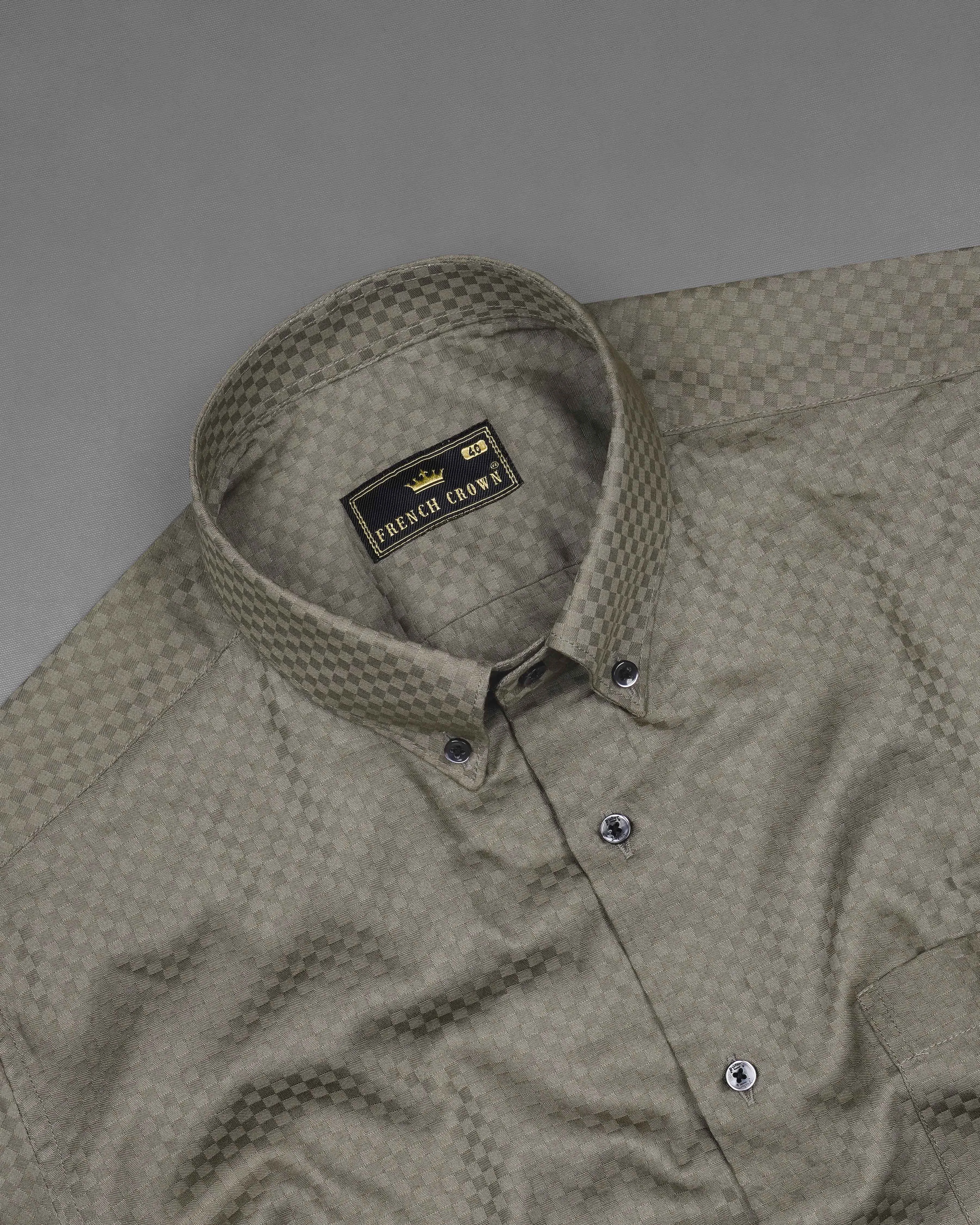 Concord Green Checked Dobby Textured Premium Giza Cotton Shirt sold by French Crown product image thumbnail 4