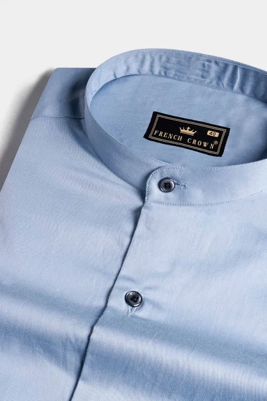 Periwinkle Blue Subtle Sheen Super Soft Premium Cotton Mandarin Shirt sold by French Crown