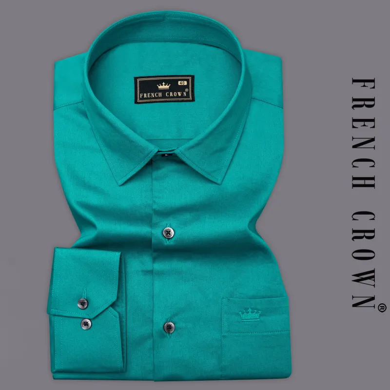 Teal Blue Subtle Sheen Super Soft Premium Cotton Shirt sold by French Crown