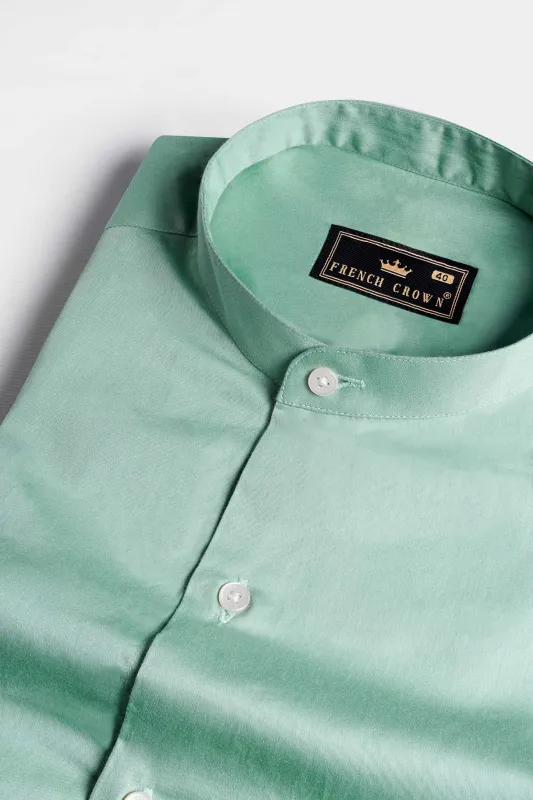 Gulf Stream Green Subtle Sheen Super Soft Premium Cotton Mandarin Shirt sold by French Crown