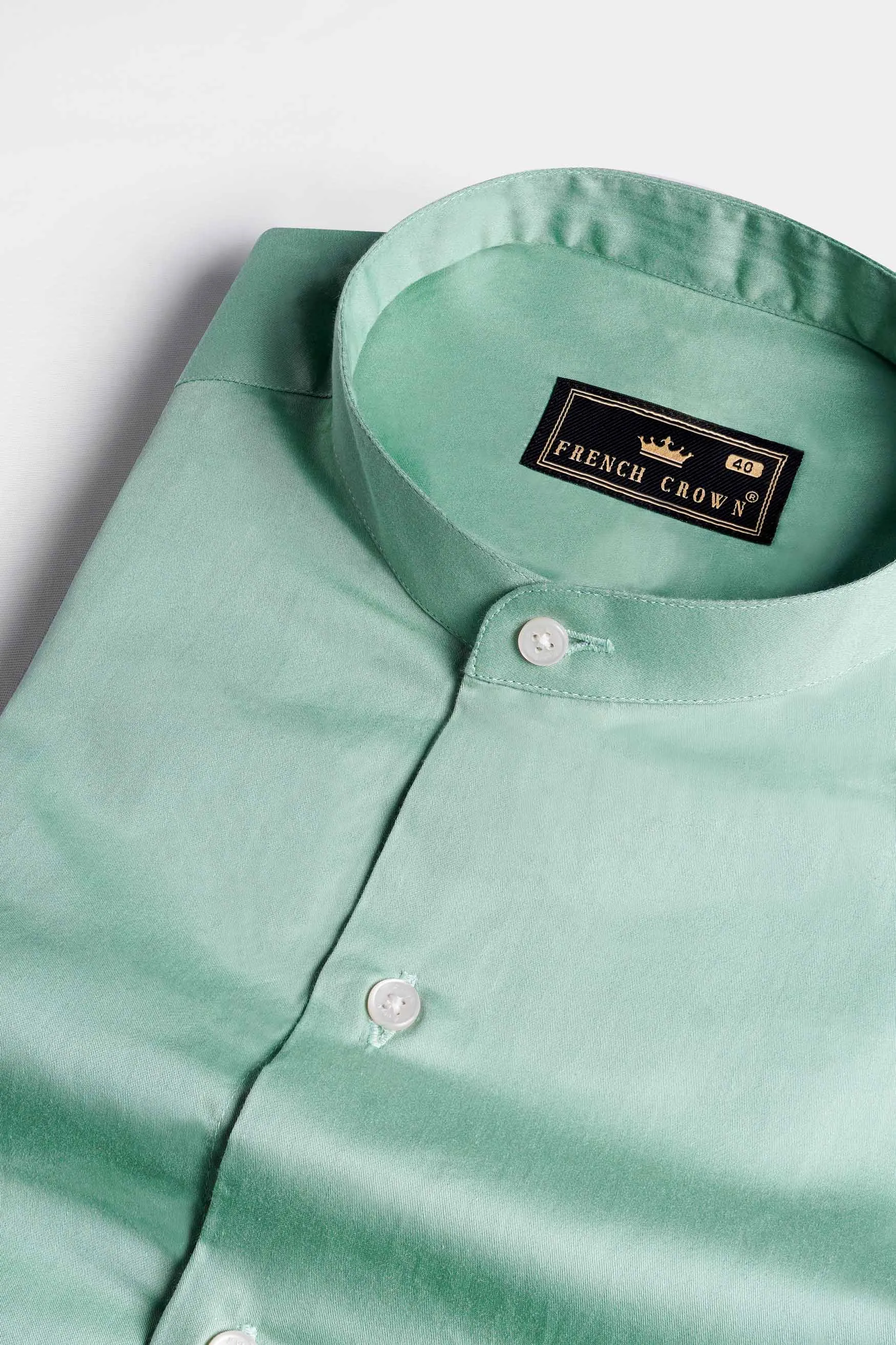 Gulf Stream Green Subtle Sheen Super Soft Premium Cotton Mandarin Shirt sold by French Crown