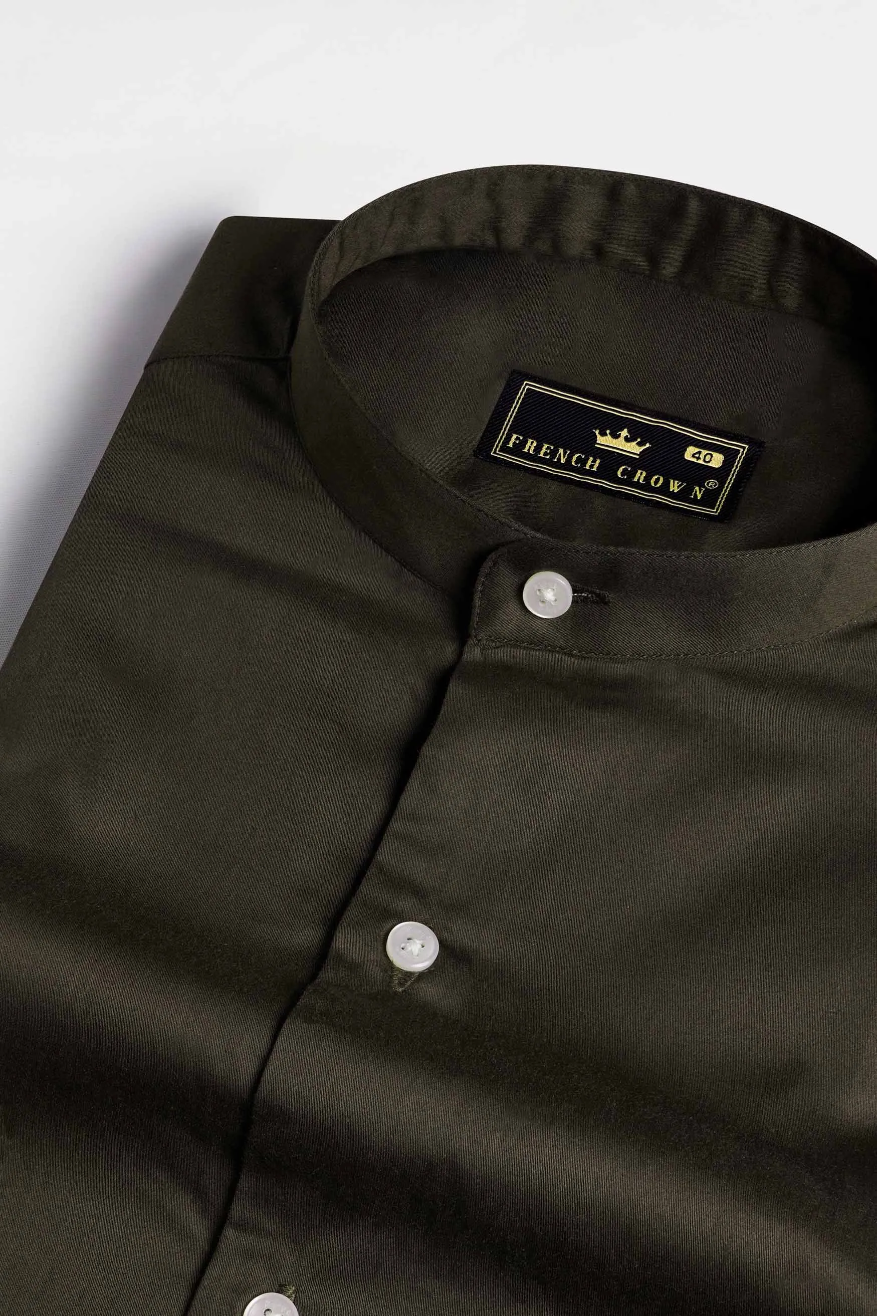 Birch Green Subtle Sheen Super Soft Premium Cotton Mandarin Shirt sold by French Crown