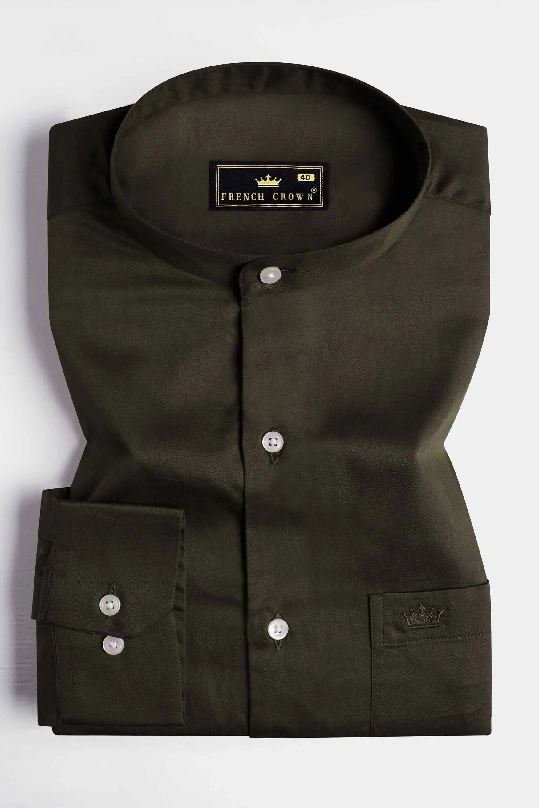 Birch Green Subtle Sheen Super Soft Premium Cotton Mandarin Shirt sold by French Crown product image thumbnail 3