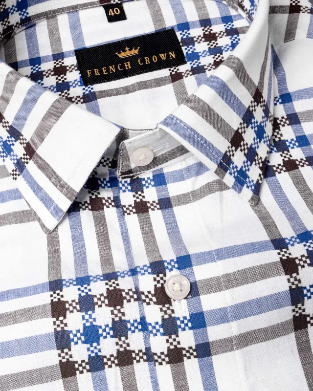Bright White Plaid Dobby Textured Premium Giza Cotton Shirt sold by French Crown
