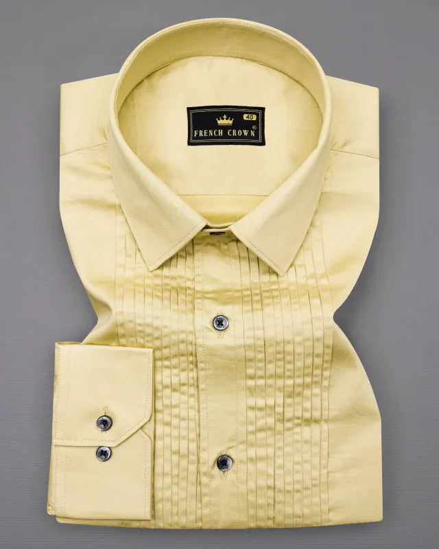 Sidecar Beige Subtle Sheen Snake Pleated Super Soft Premium Cotton Tuxedo Shirt sold by French Crown