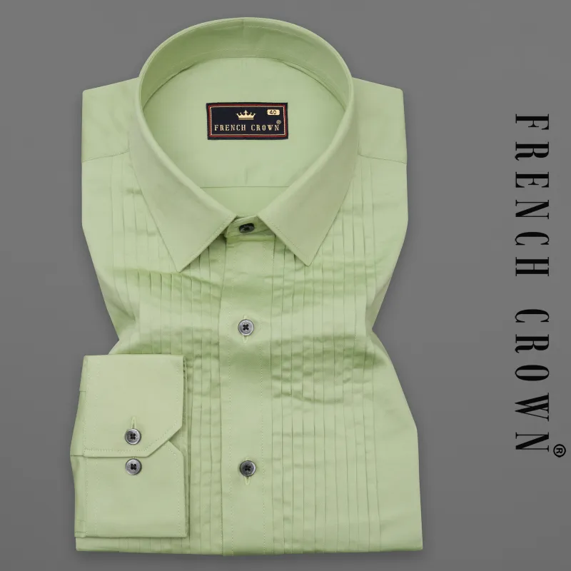 Swamp Green Subtle Sheen Snake Pleated Super Soft Premium Cotton Tuxedo Shirt sold by French Crown