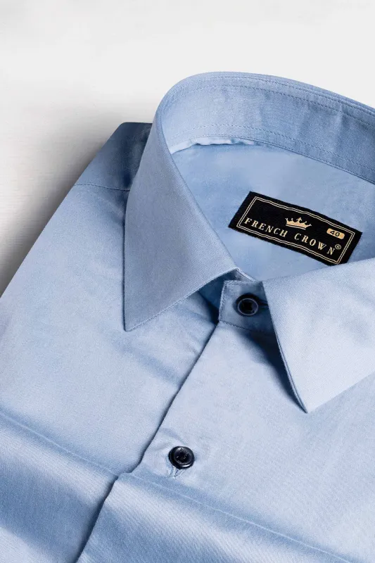 Periwinkle Blue Subtle Sheen Super Soft Premium Cotton Shirt sold by French Crown