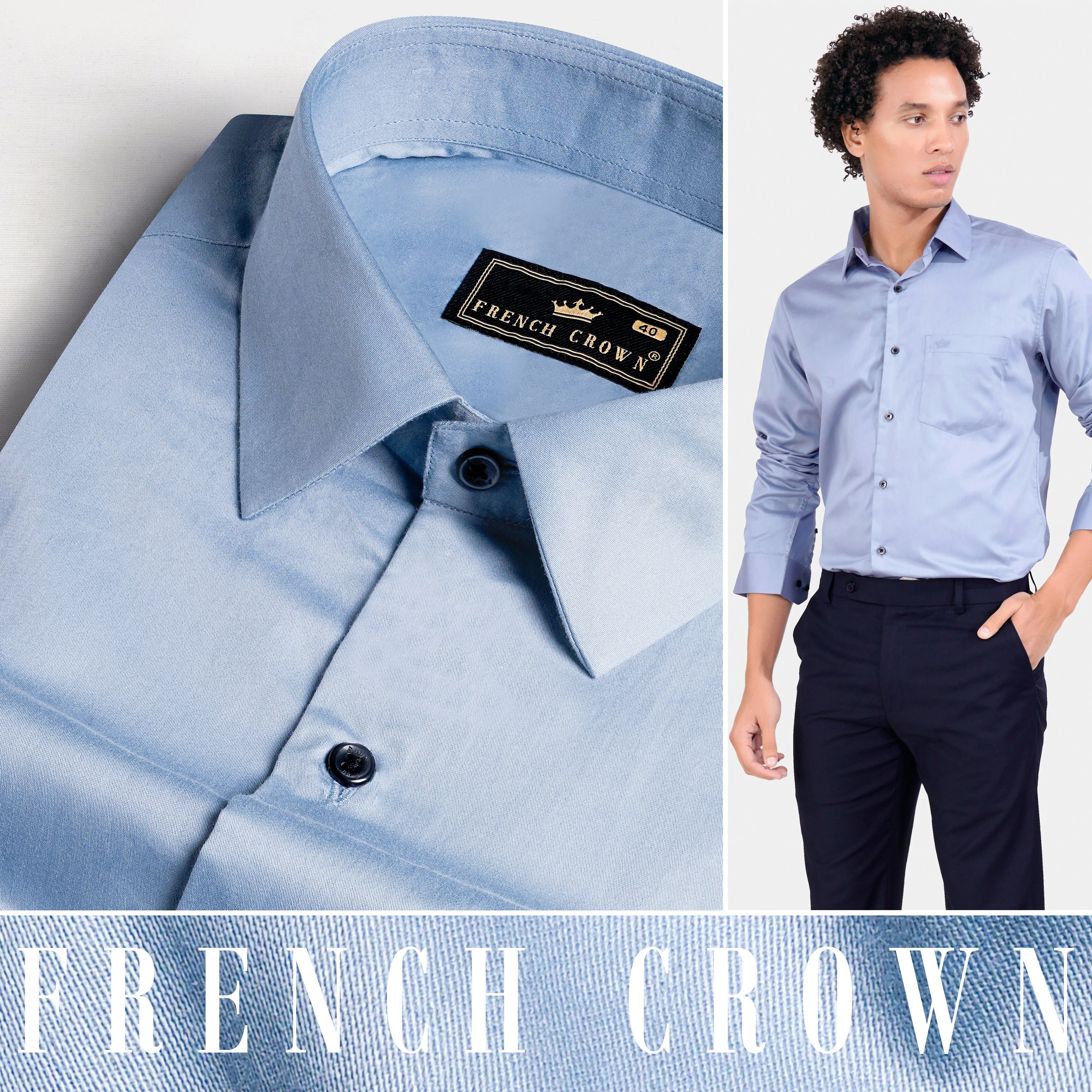 Periwinkle Blue Subtle Sheen Super Soft Premium Cotton Shirt sold by French Crown product image thumbnail 4