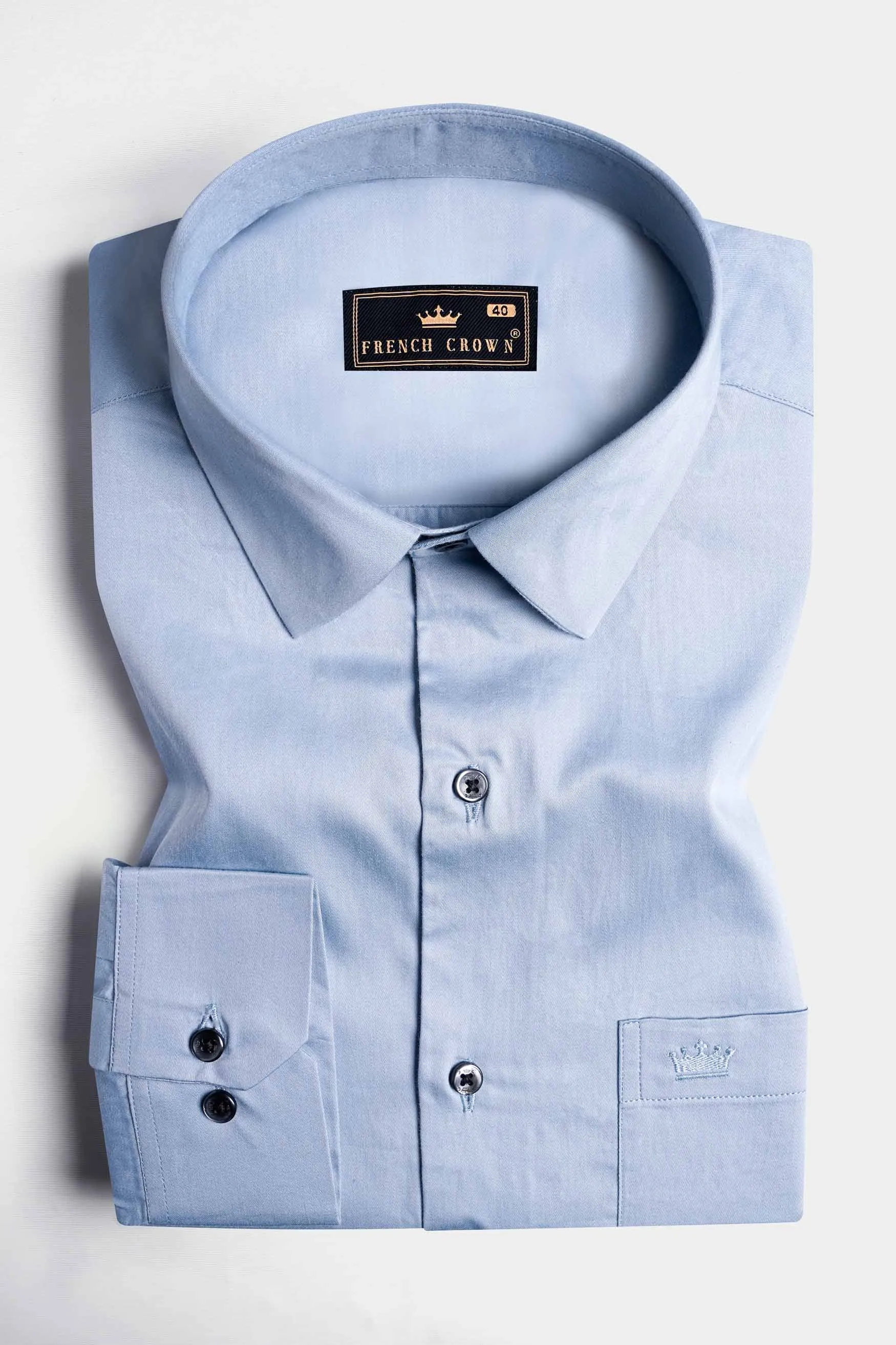 Periwinkle Blue Subtle Sheen Super Soft Premium Cotton Shirt sold by French Crown product image thumbnail 3