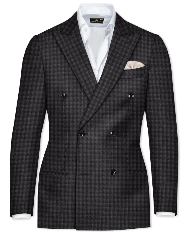 Piano Gray Plaid Wool Blend Double Breasted Blazer sold by French Crown