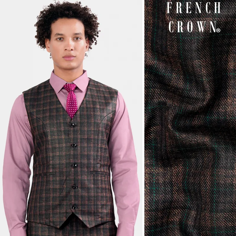 Bole Brown with Ebony Clay Black Plaid Wool Rich Waistcoat sold by French Crown