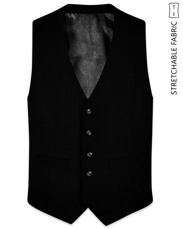 Jade Black Luxurious Linen Stretchable Waistcoat sold by French Crown