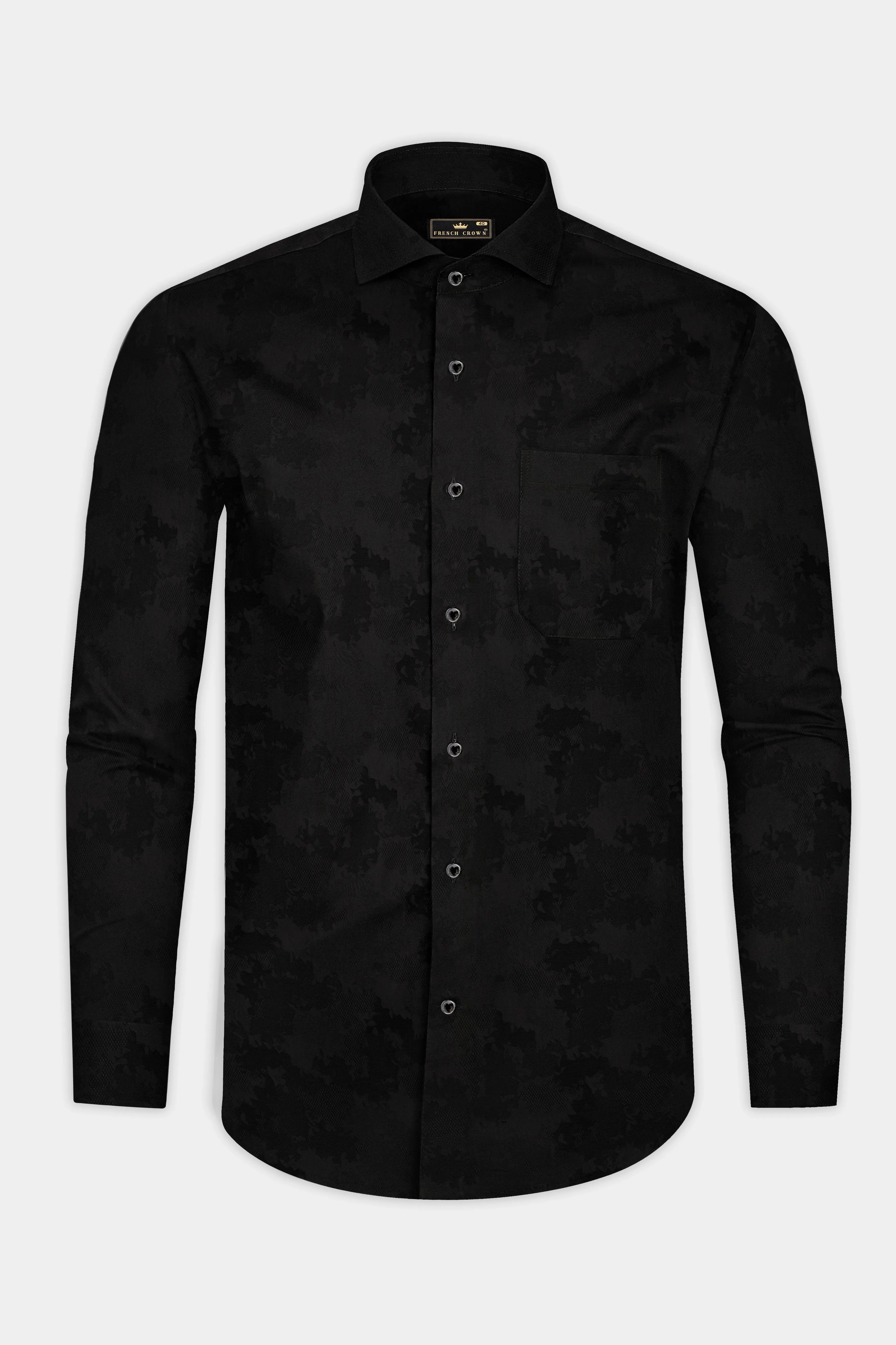 Jade Black Jacquard Textured Premium Cotton Shirt sold by French Crown product image thumbnail 4