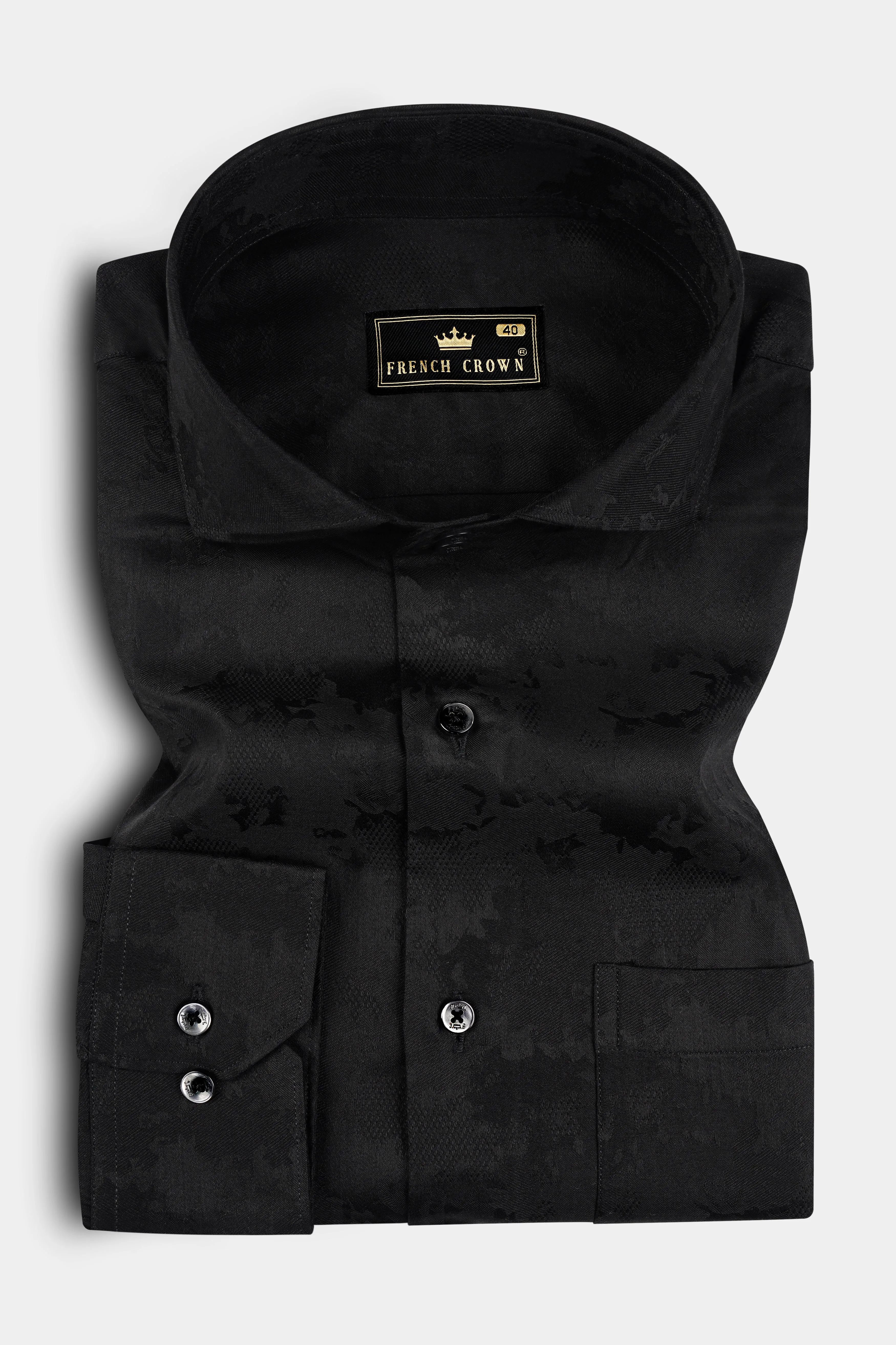 Jade Black Jacquard Textured Premium Cotton Shirt sold by French Crown product image thumbnail 3