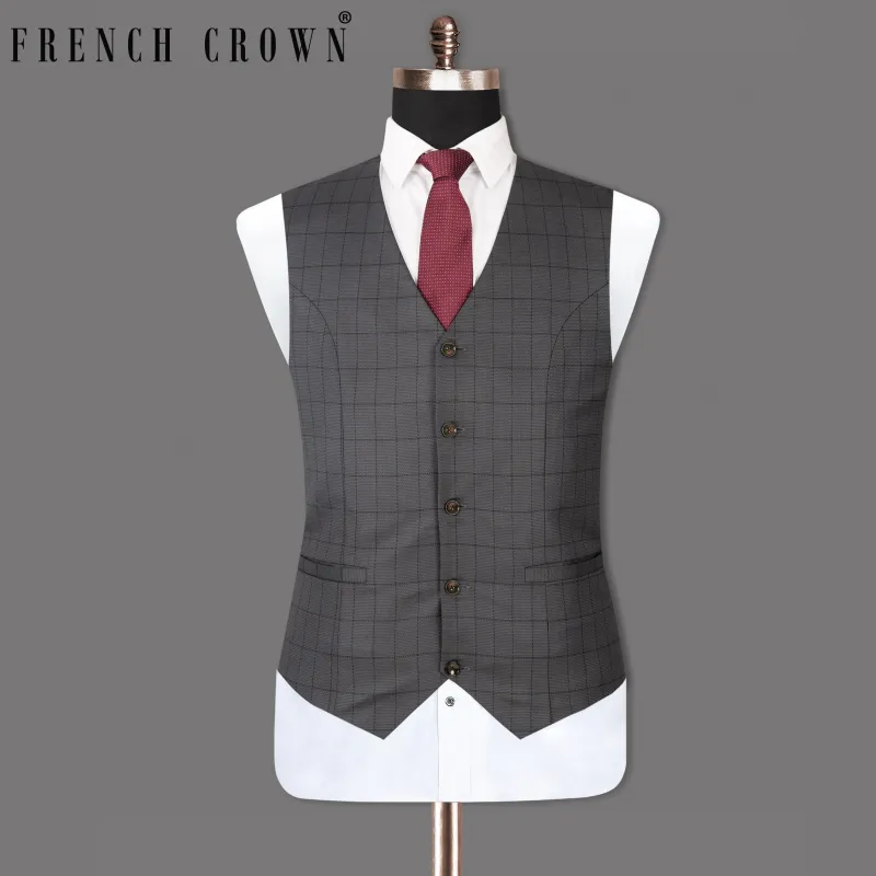 Fuscous Gray Windowpane Wool Rich Waistcoat sold by French Crown