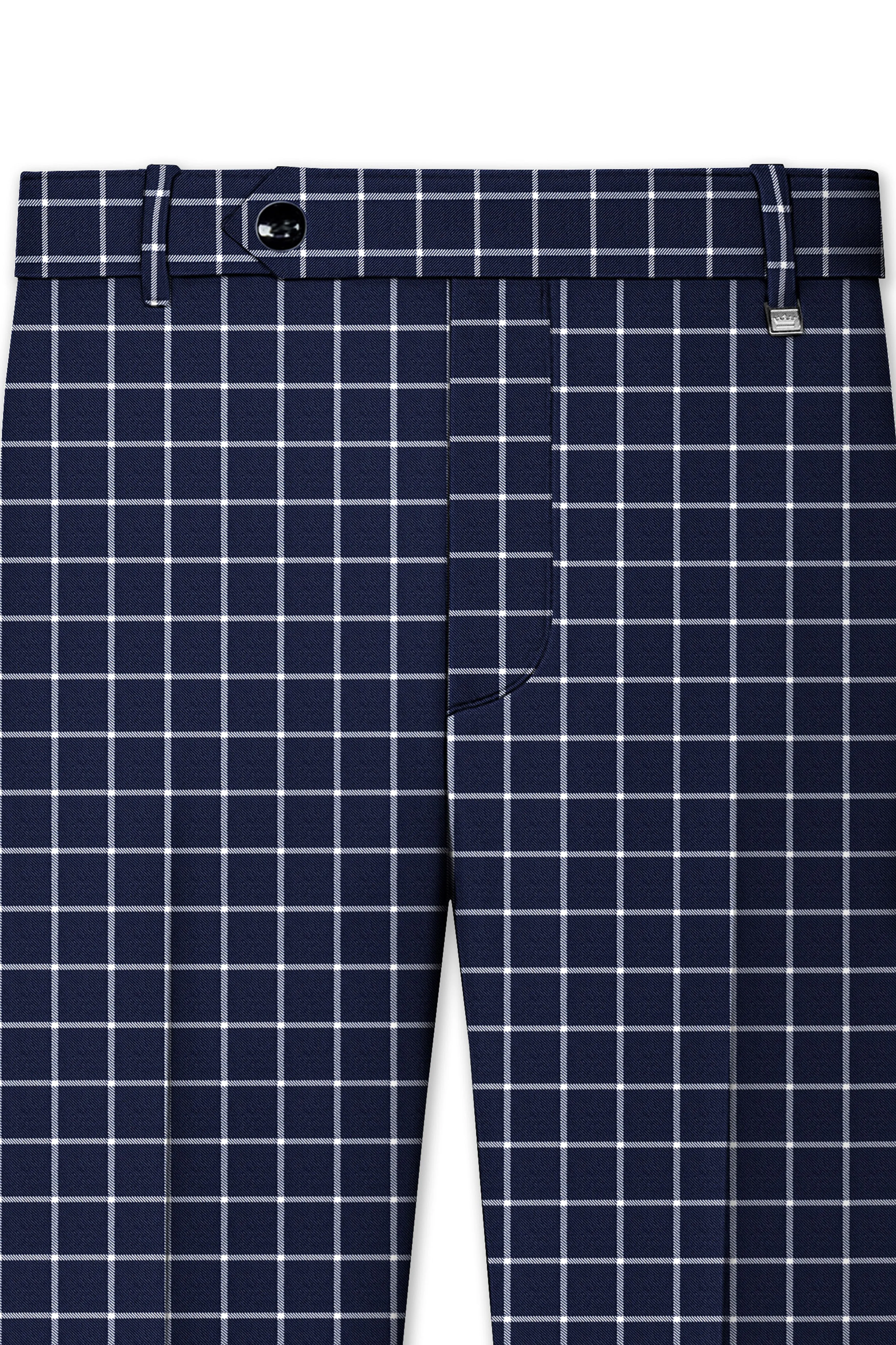 Admiral Blue and White Windowpane Wool Rich Pant sold by French Crown product image thumbnail 4