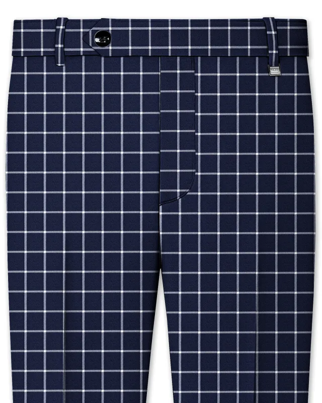 Admiral Blue and White Windowpane Wool Rich Pant sold by French Crown