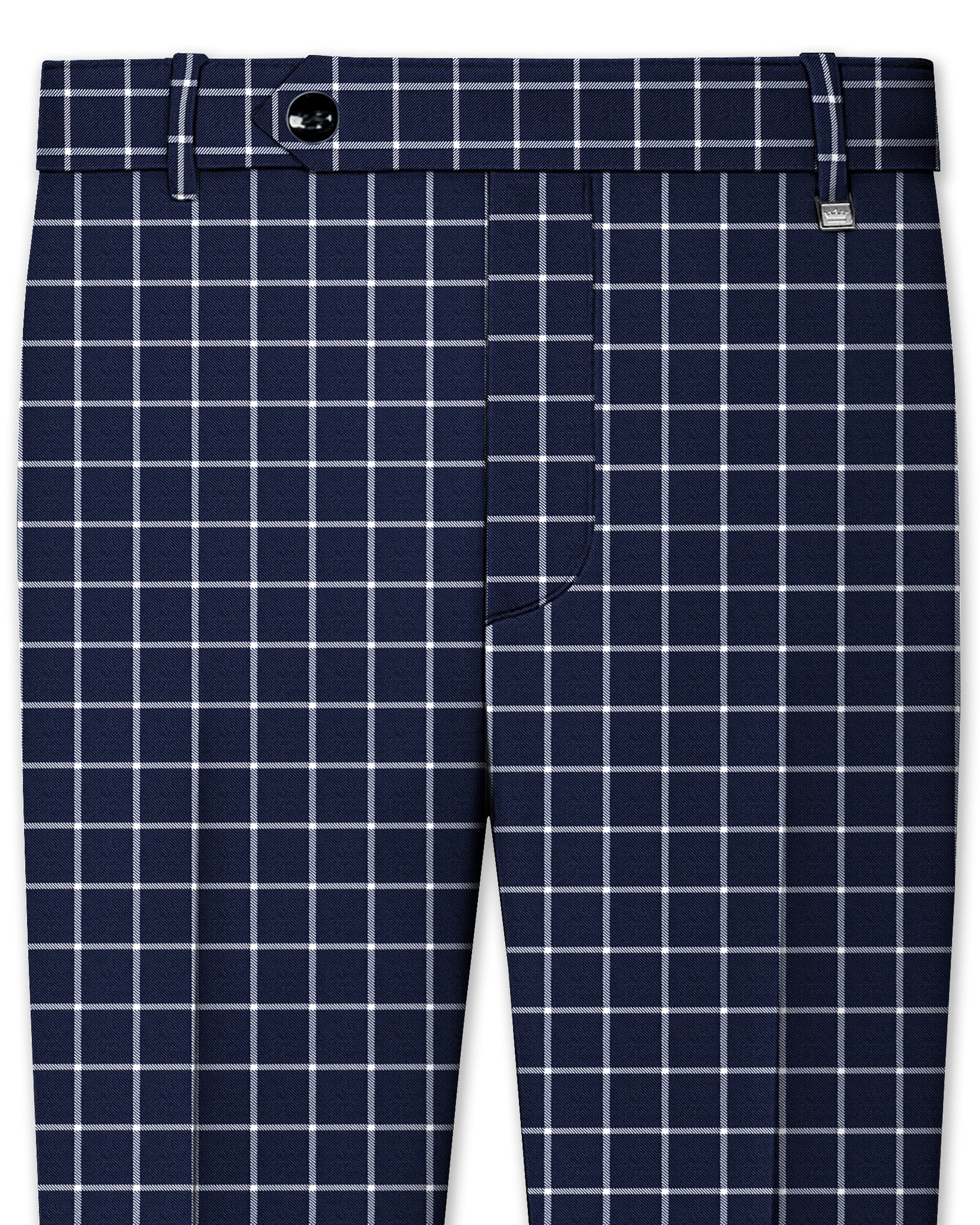 Admiral Blue and White Windowpane Wool Rich Pant sold by French Crown
