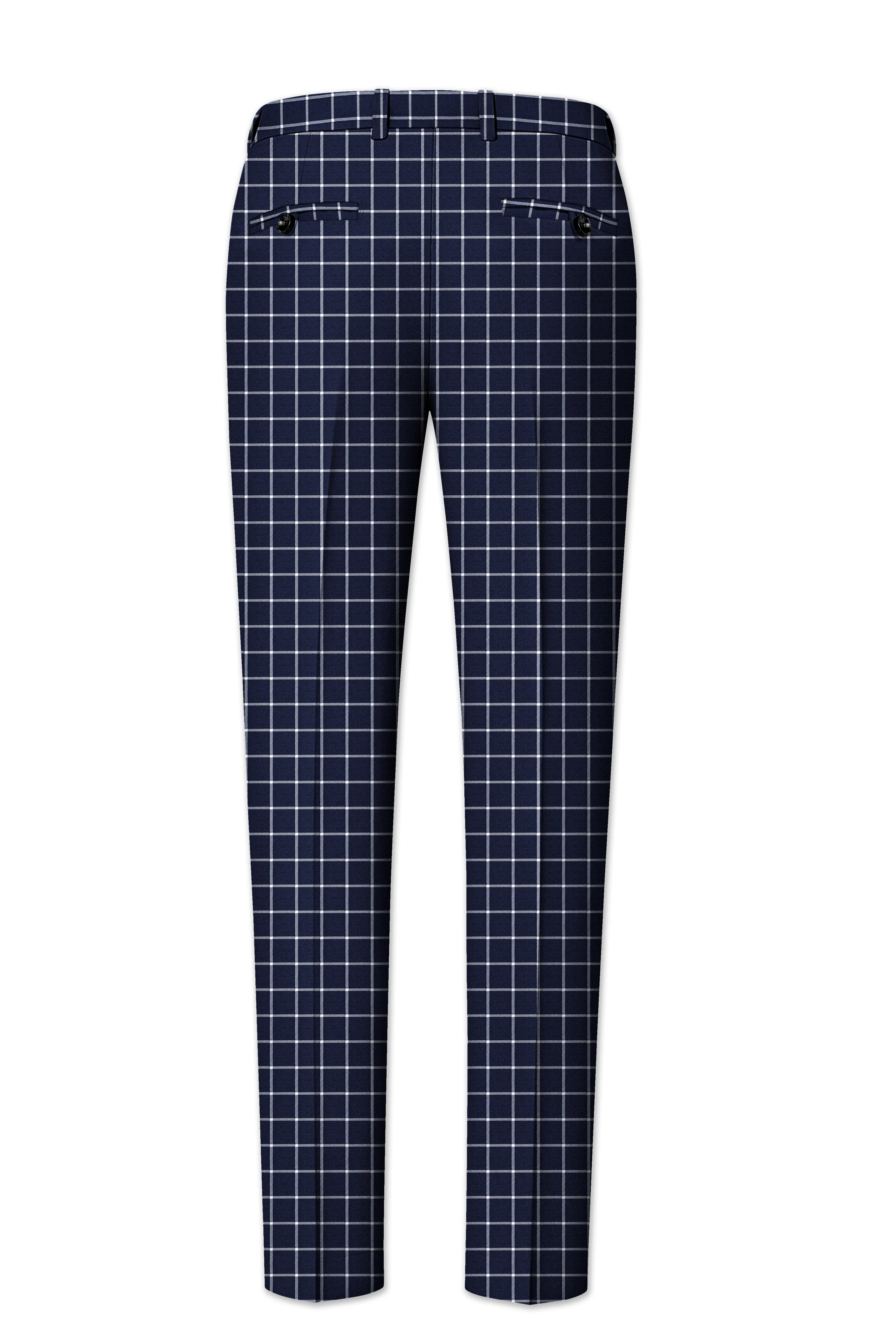 Admiral Blue and White Windowpane Wool Rich Pant sold by French Crown product image thumbnail 5