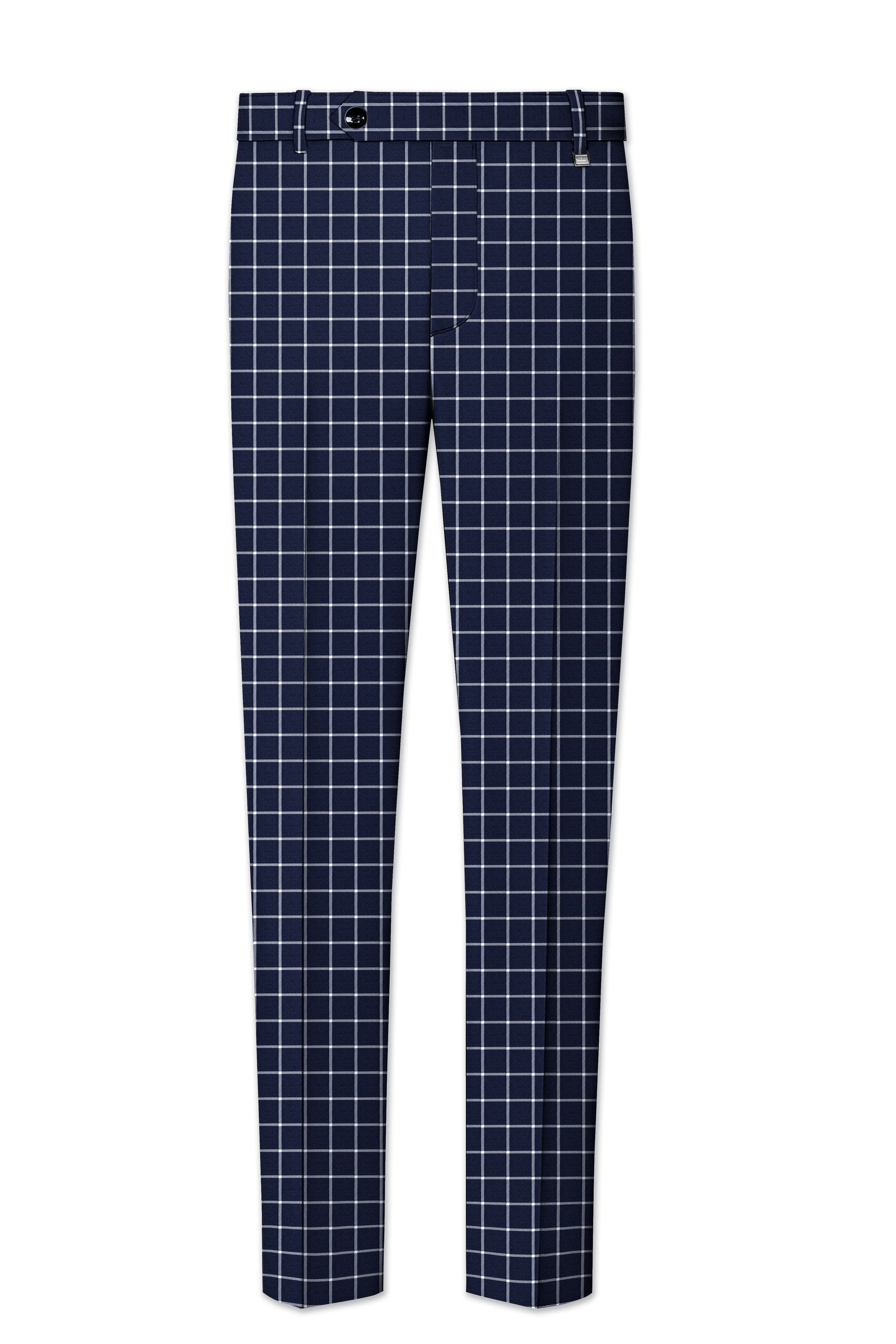 Admiral Blue and White Windowpane Wool Rich Pant sold by French Crown product image thumbnail 2