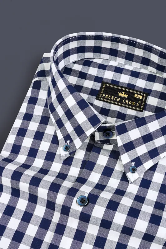 Tangaroa Blue And Bright White Checked Premium Giza Cotton Shirt sold by French Crown