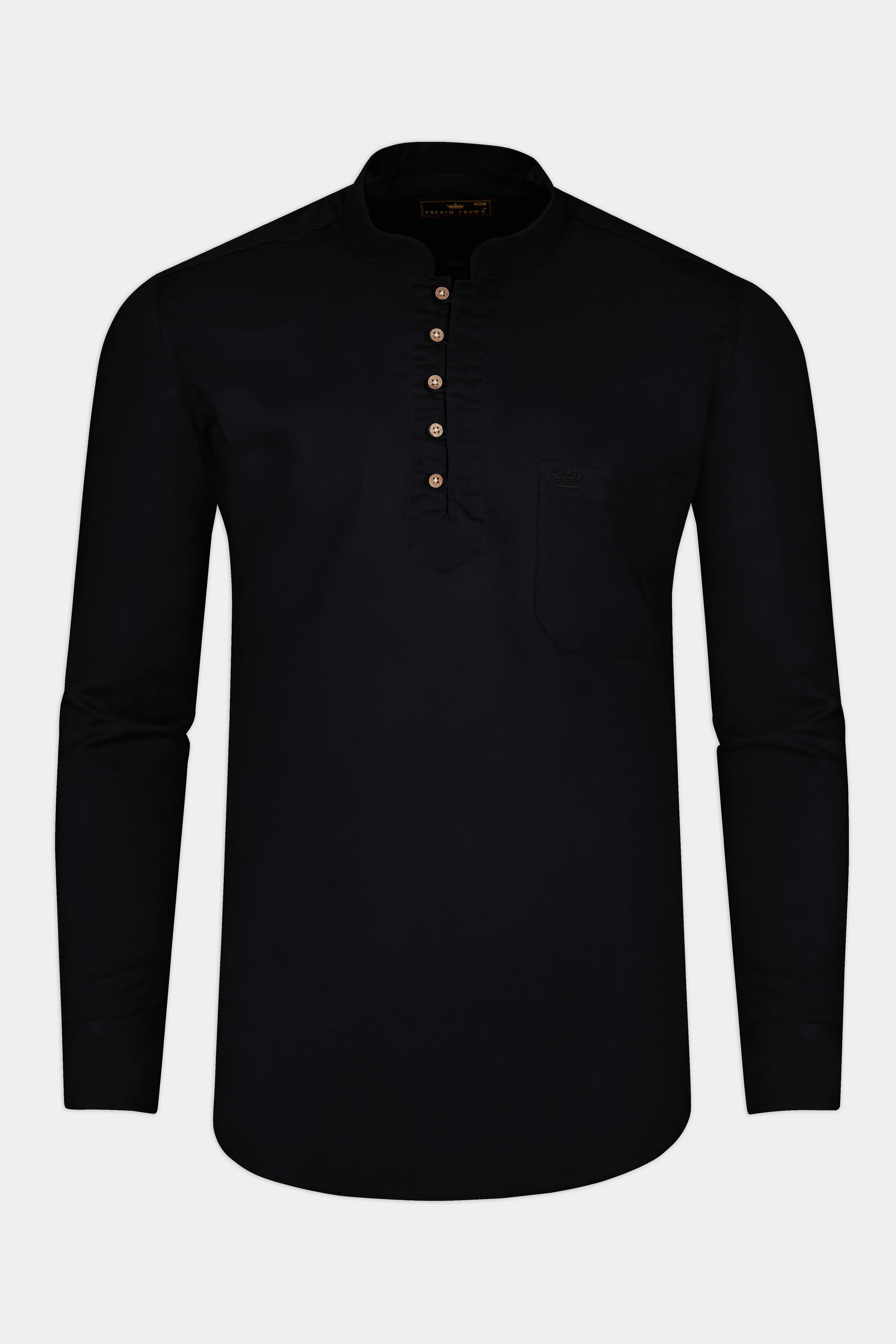 Jade Black Indian Kurta Style Super Soft Giza Cotton Shirt sold by French Crown product image thumbnail 5