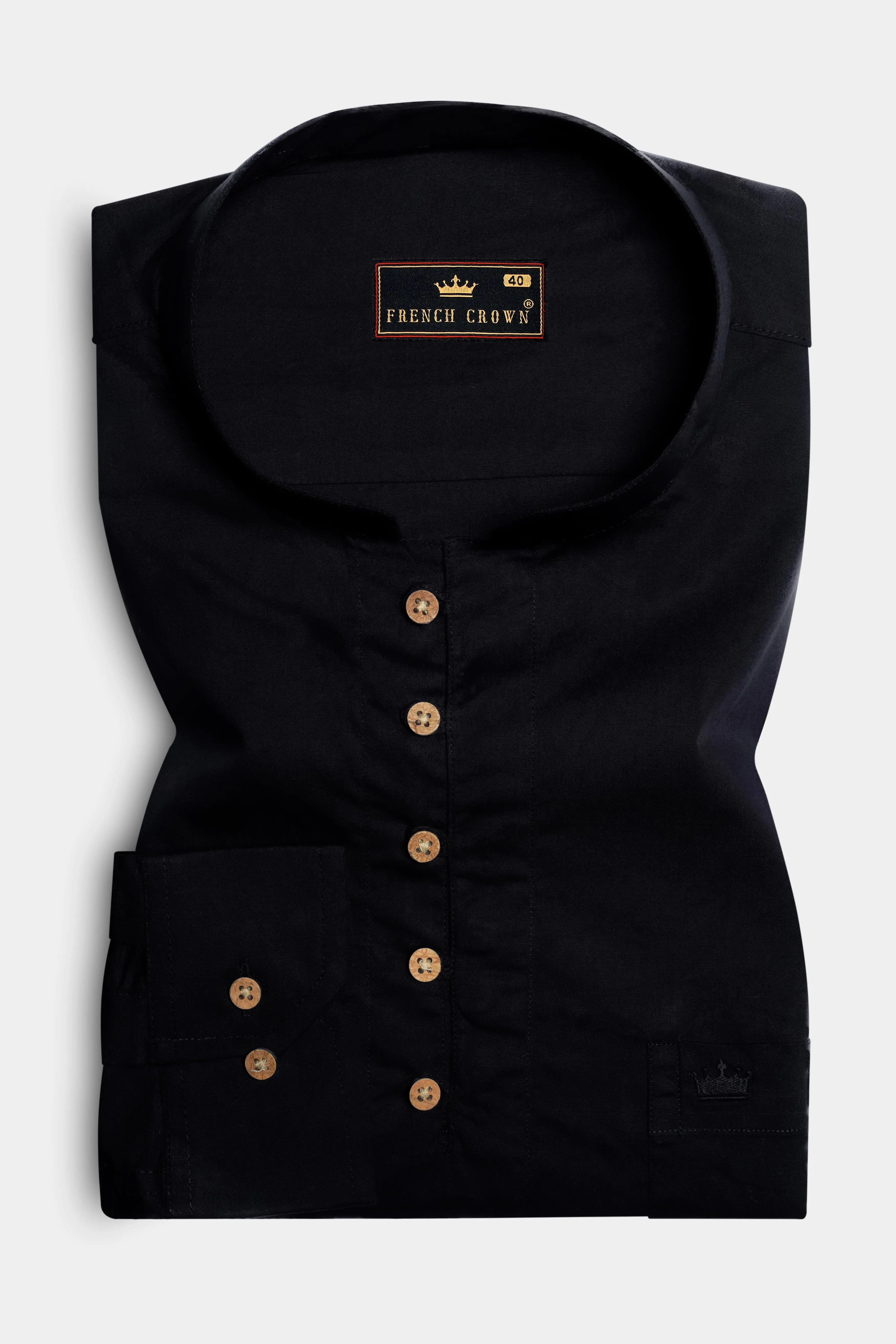 Jade Black Indian Kurta Style Super Soft Giza Cotton Shirt sold by French Crown product image thumbnail 2