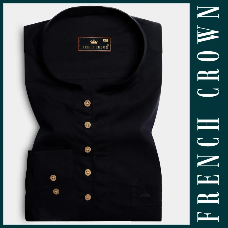 Jade Black Indian Kurta Style Super Soft Giza Cotton Shirt sold by French Crown