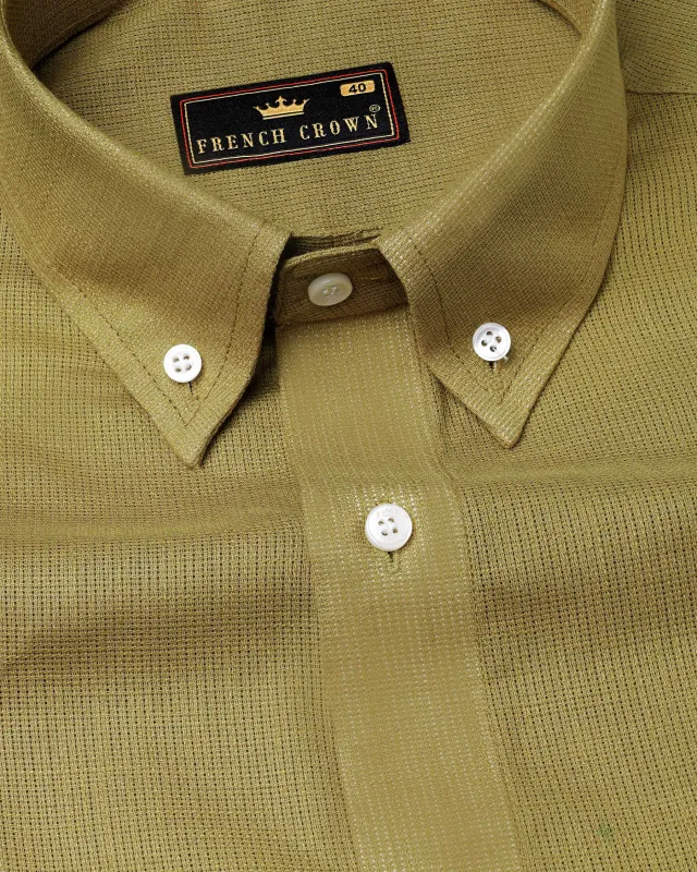 Teak Yellow Dobby Textured Premium Giza Cotton Shirt sold by French Crown