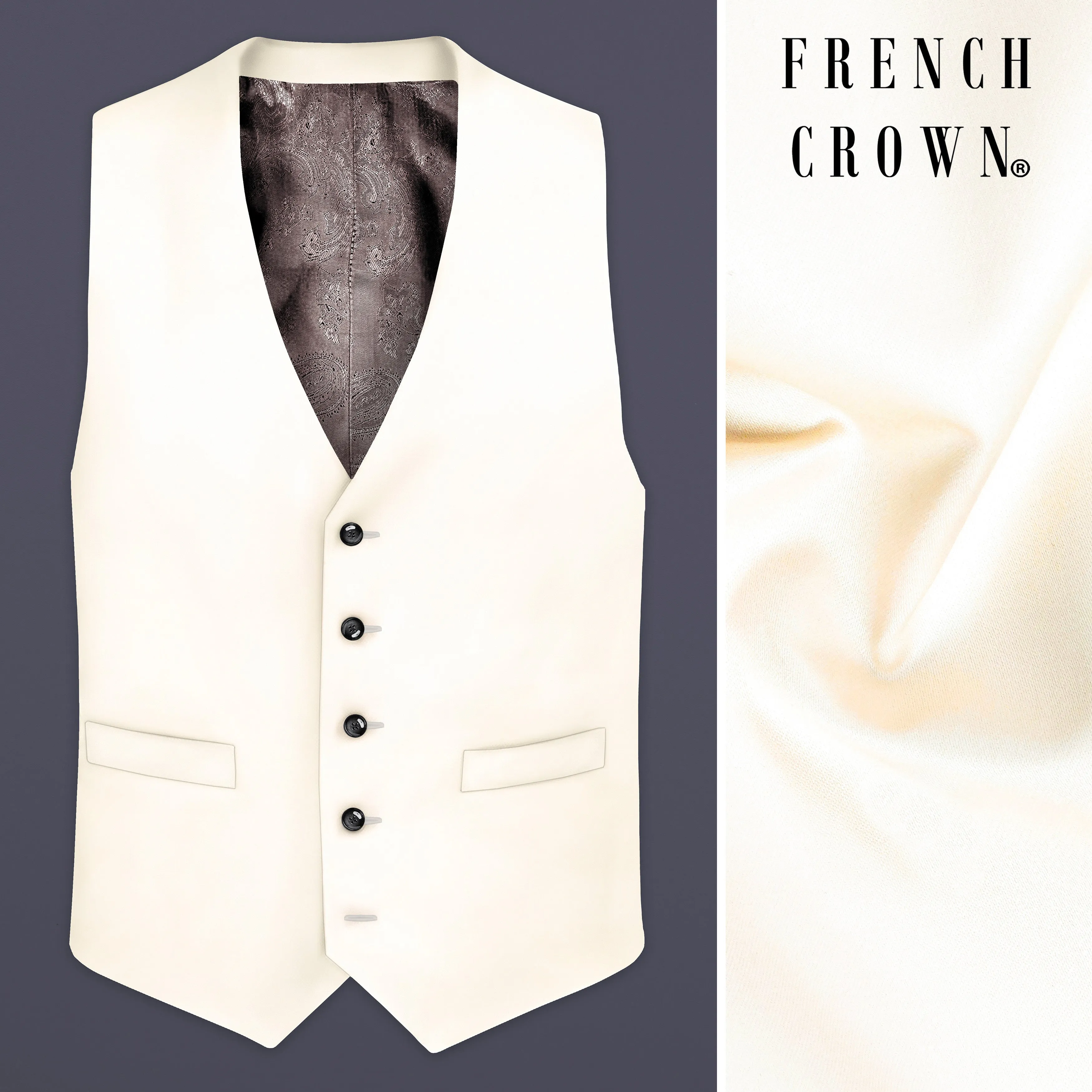 Swizzle Cream Solid Cotton Waistcoat sold by French Crown